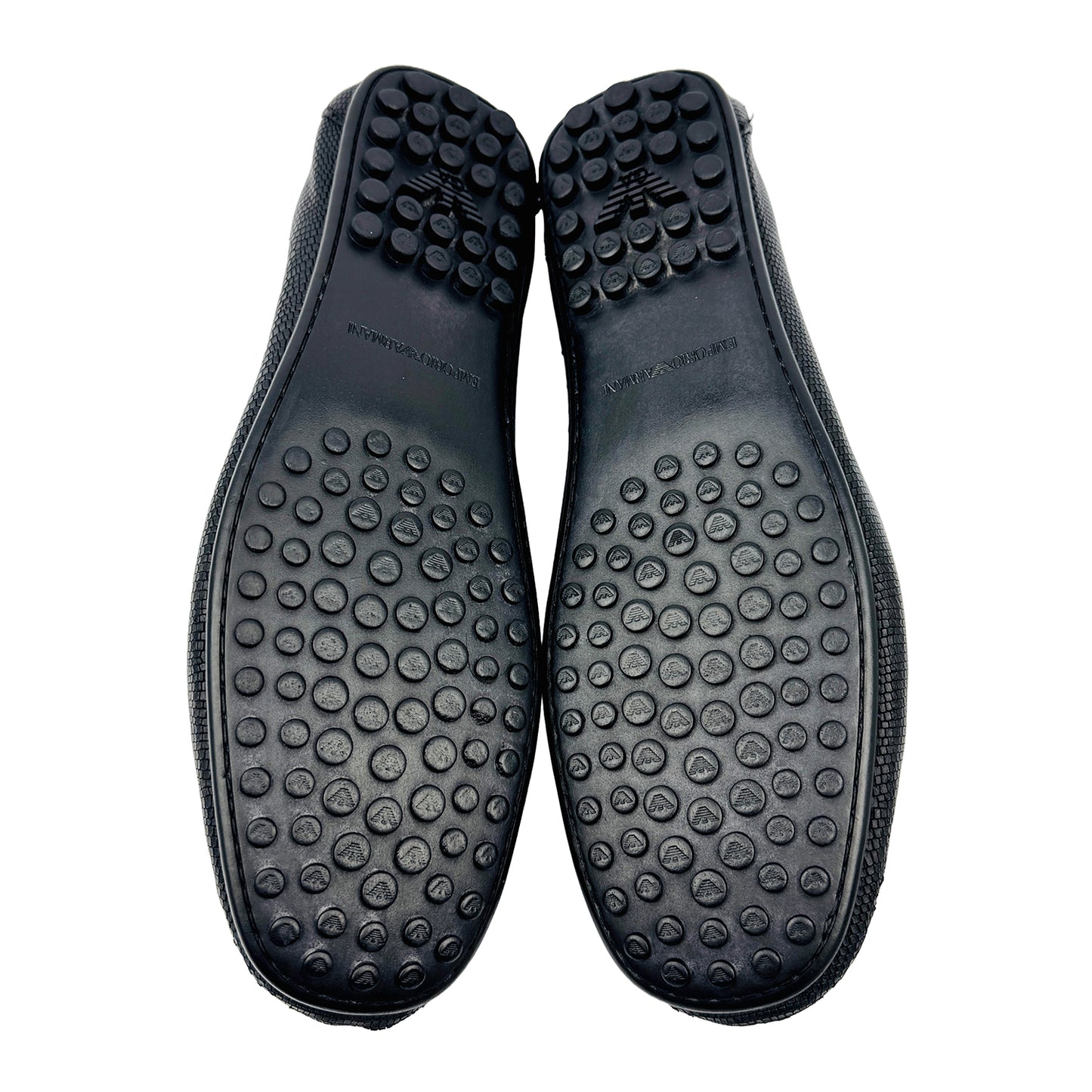 Outsole image of Emporio Armani Men's Black Textured Loafers (Size 42.5/43) - X4B064