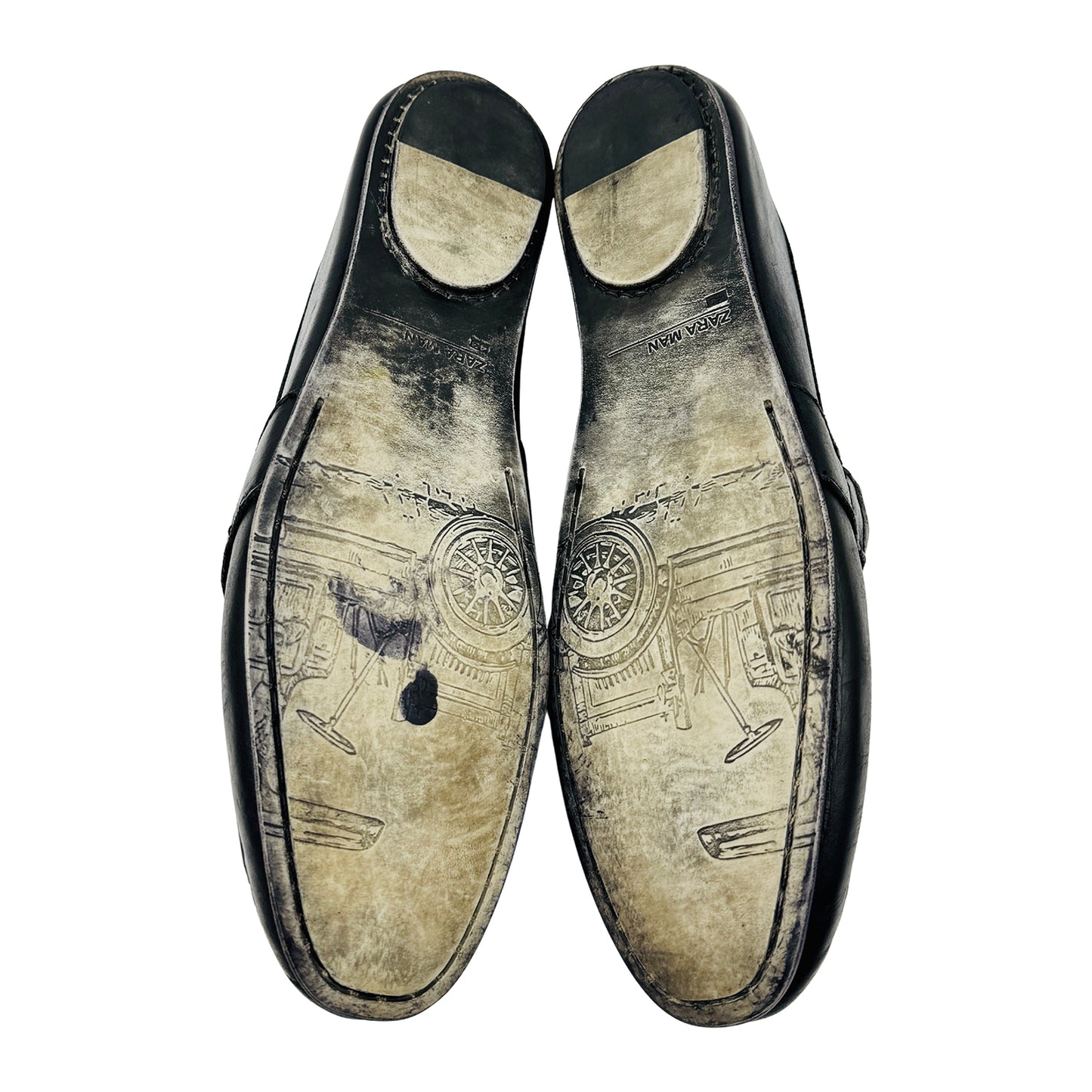 Zara Men's Black Leather Skull Detail Loafers (Size 43)