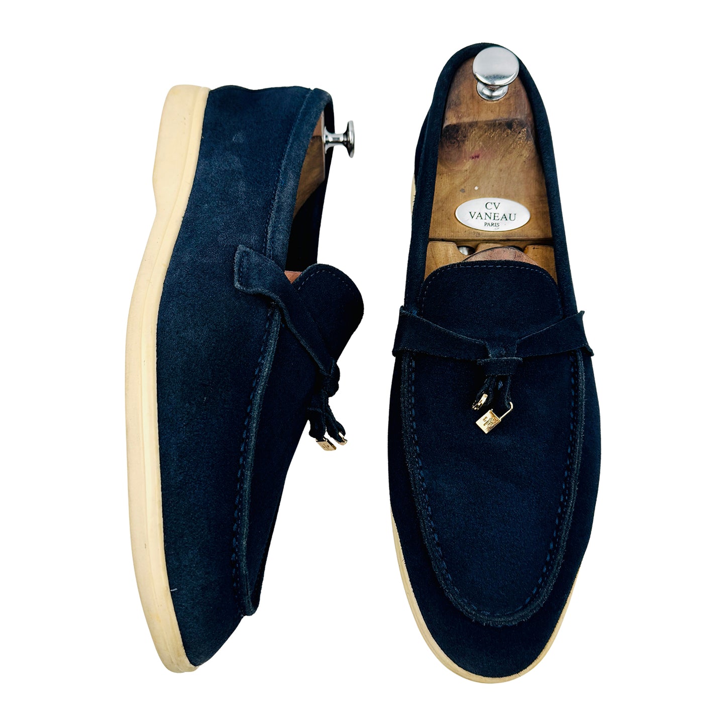 Loro Piana Summer Charms Walk Navy Loafers (Size 45) - H18068