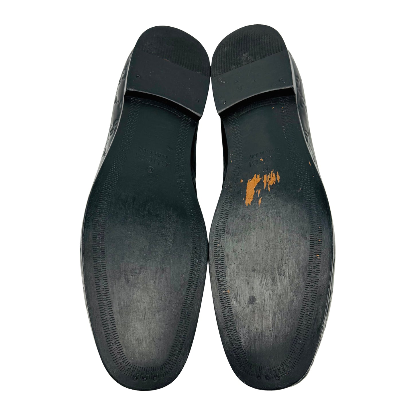 Gucci Jordaan Black Leather GG Embossed Loafers (Size 45)