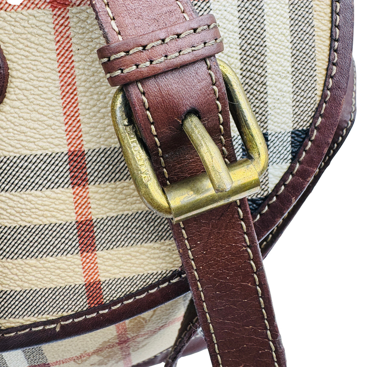 Burberry Nova Check Leather Buckle Shoulder Bag
