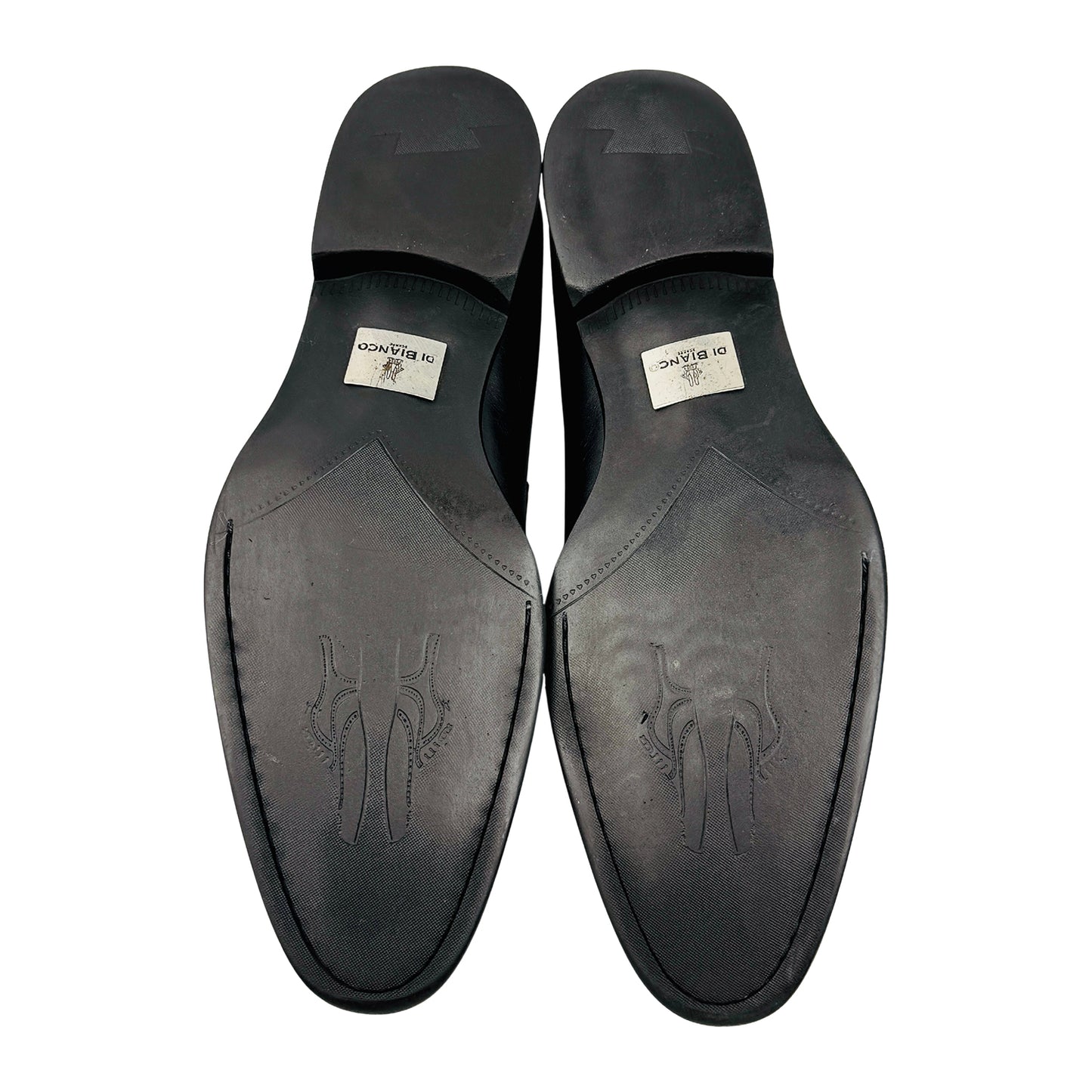 Scarpe di Bianco Black Leather Penny Loafers (Size 43.5)