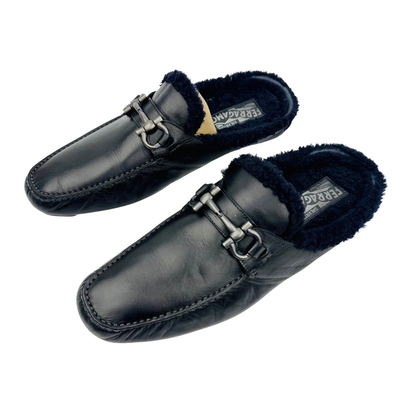 Salvatore Ferragamo Shearling-Lined Mules (Size 45/45.5)