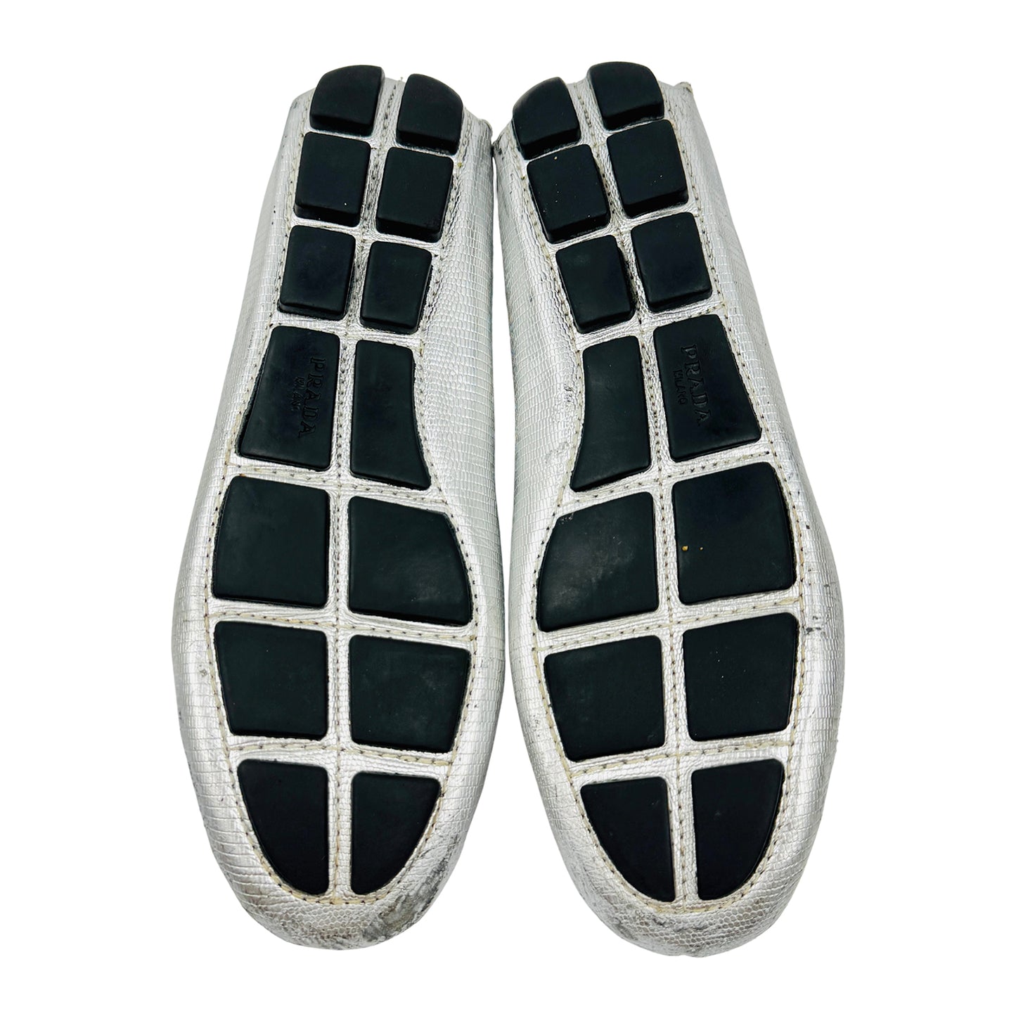 Prada Silver Metallic Leather Loafers (Size 41)