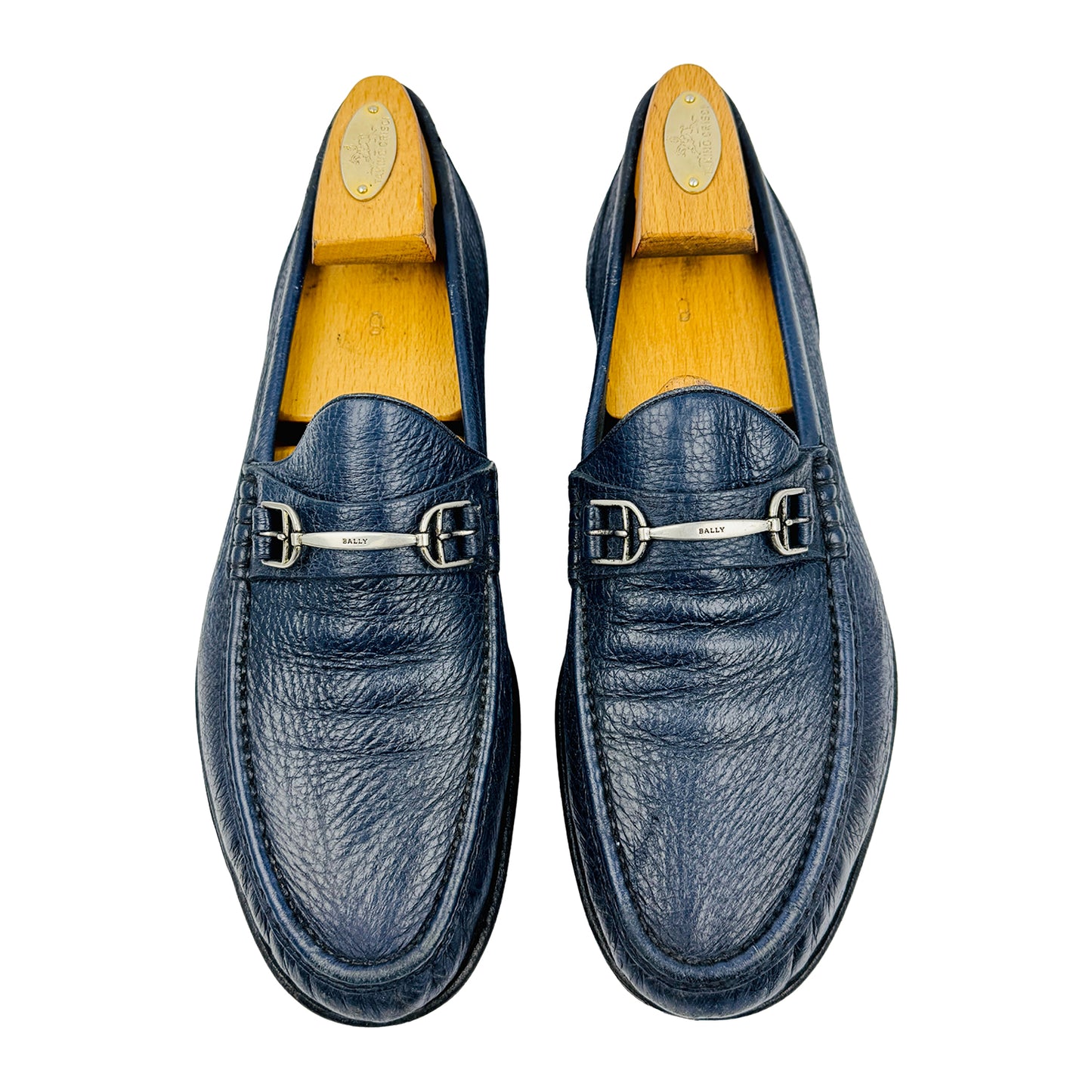 Bally Men's Blue Pebbled Leather Swiss Made Loafers (Size 42)