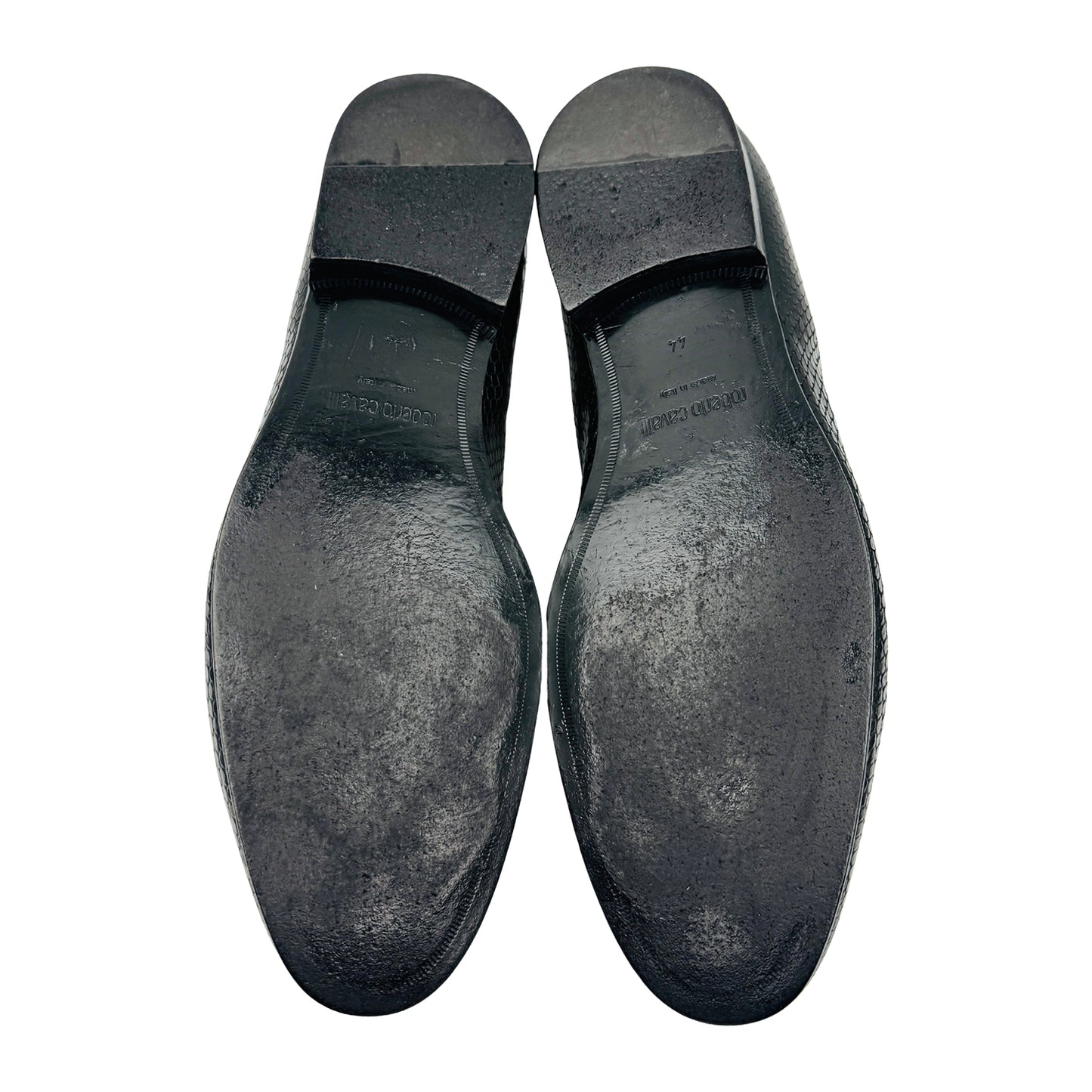 Roberto Cavalli Black Python Embossed Leather Loafers (Size 44.5)
