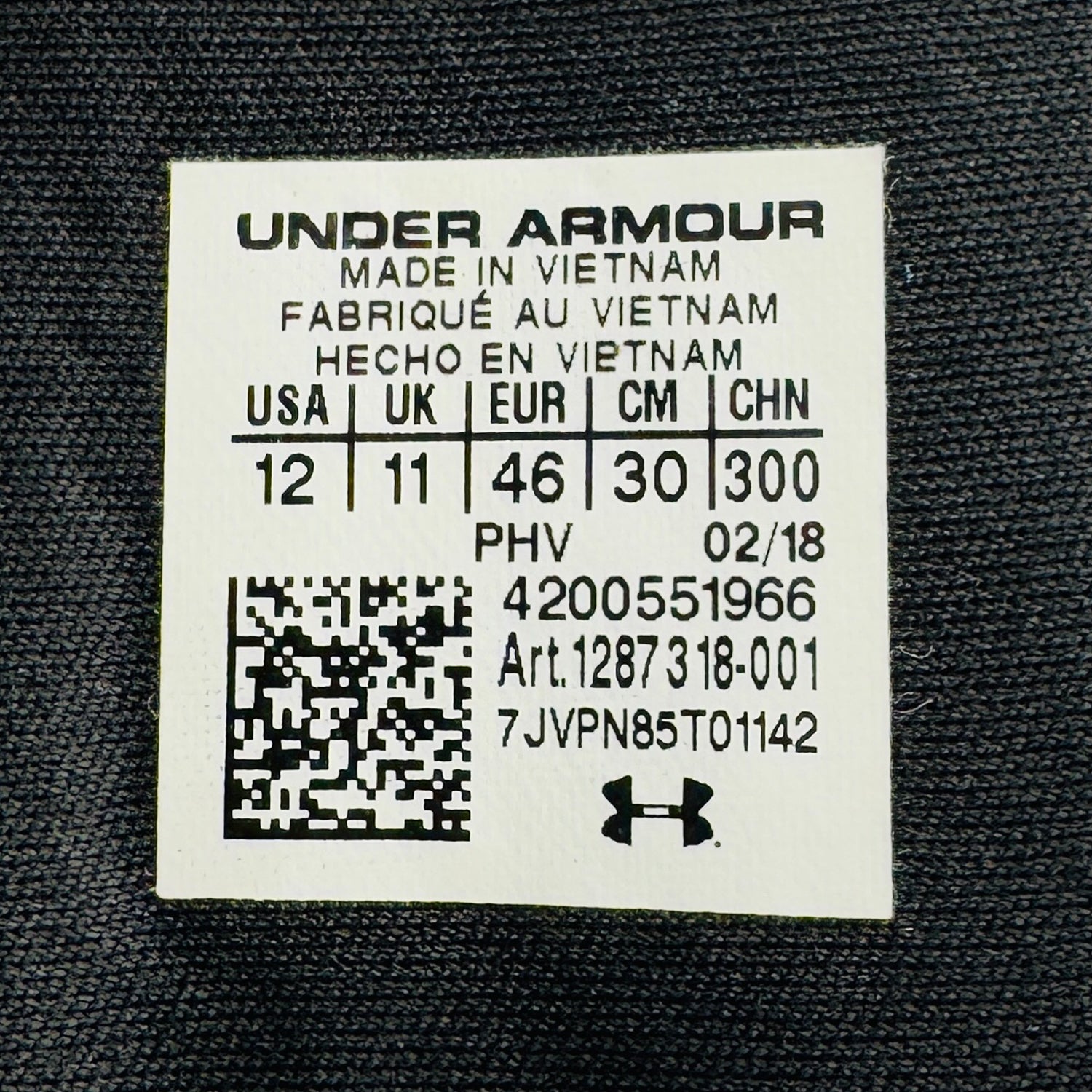 Inside made, size and code printing image of Under Armour Men's Ignite 5 Black Slides (Size 46) - 1287318-001