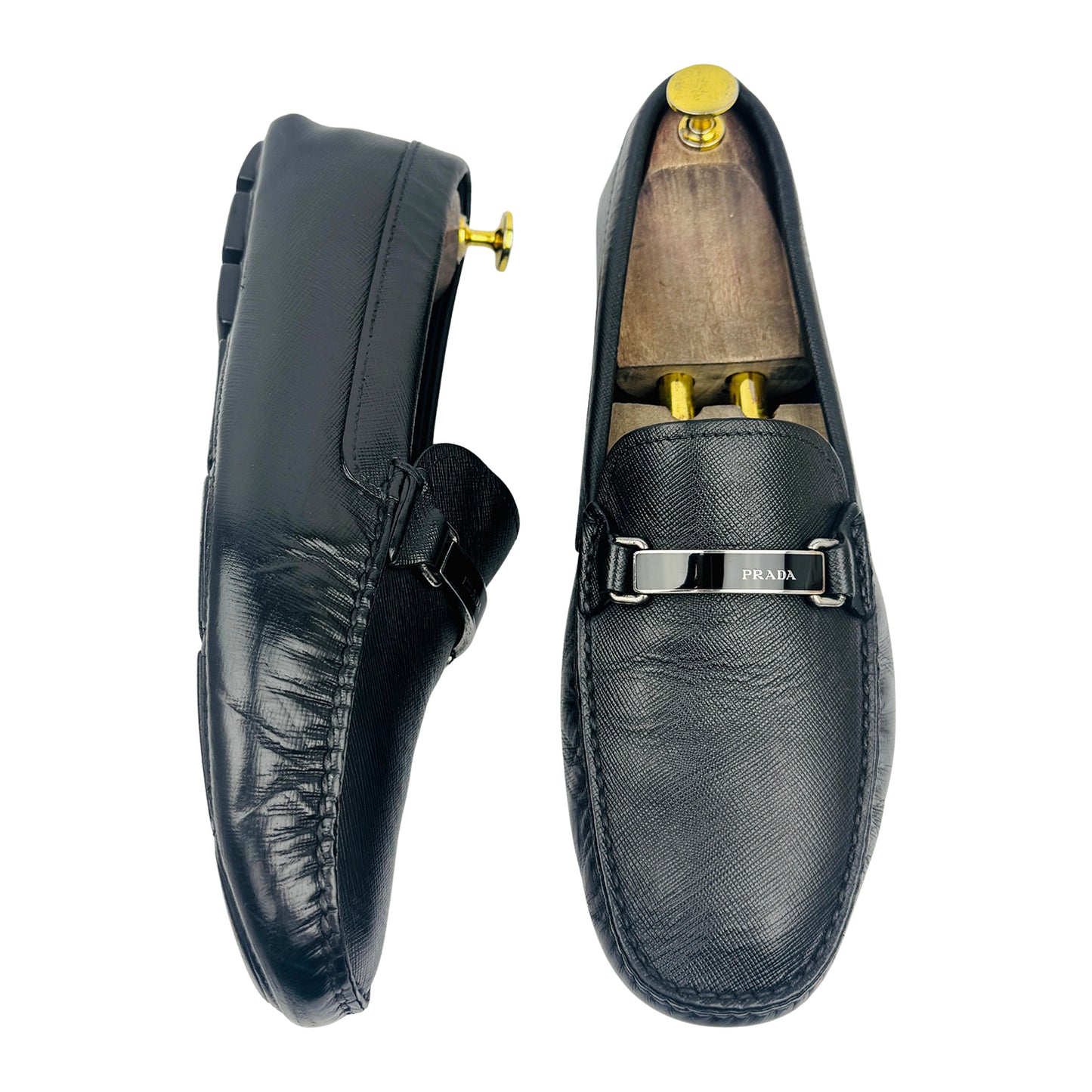 Prada Saffiano Black Leather Loafers (Size 42.5) - 2DD159