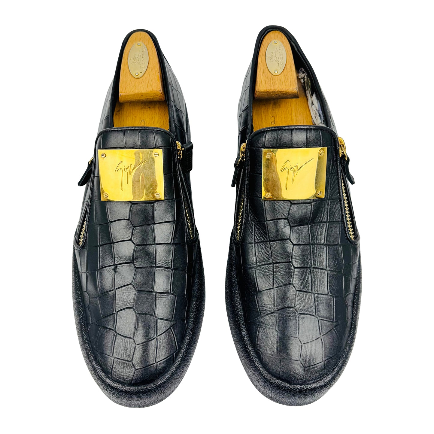 Giuseppe Zanotti Black Croc Embossed Leather Shoes (Size 45)