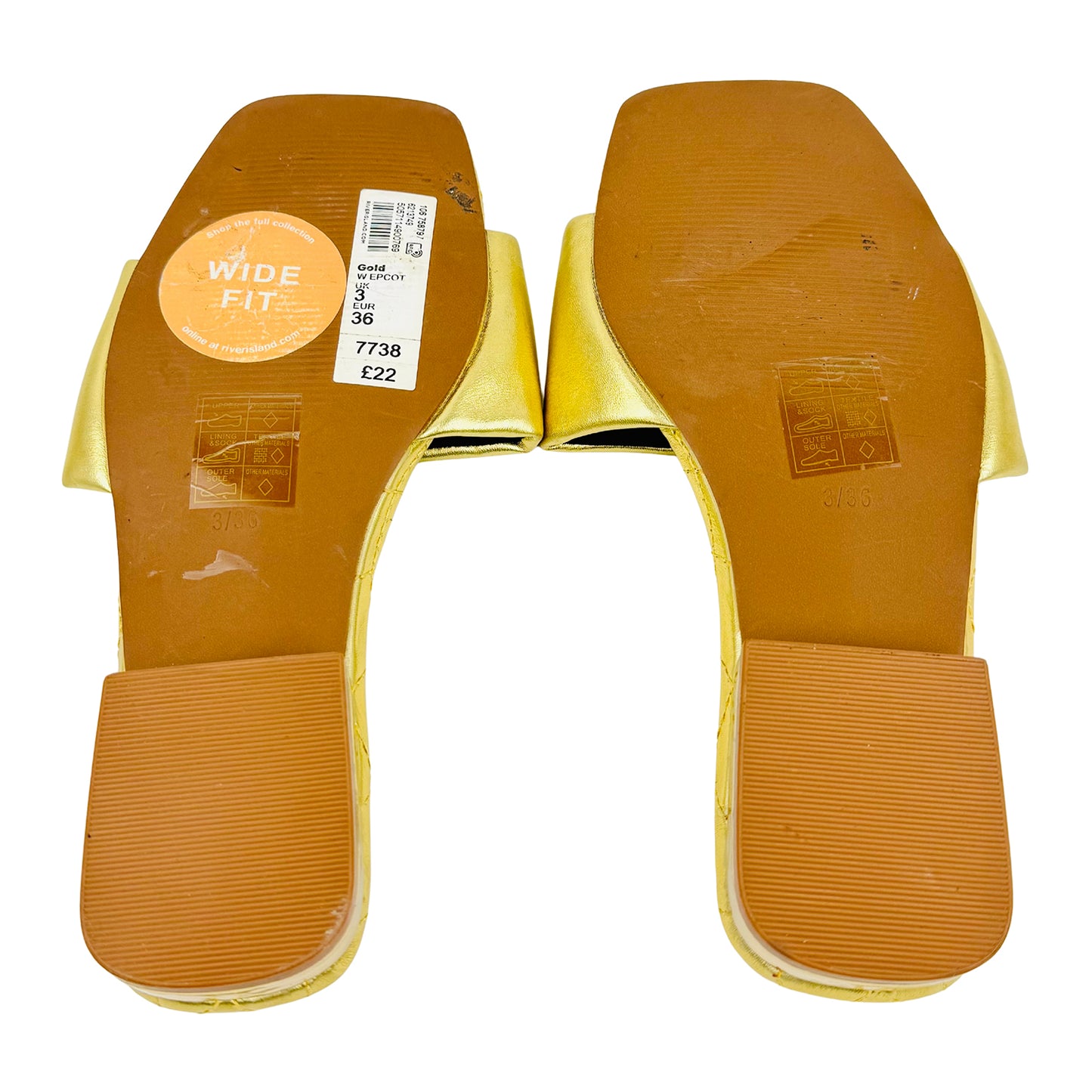 River Island Women's Gold Sandal Slippers (Size 36)