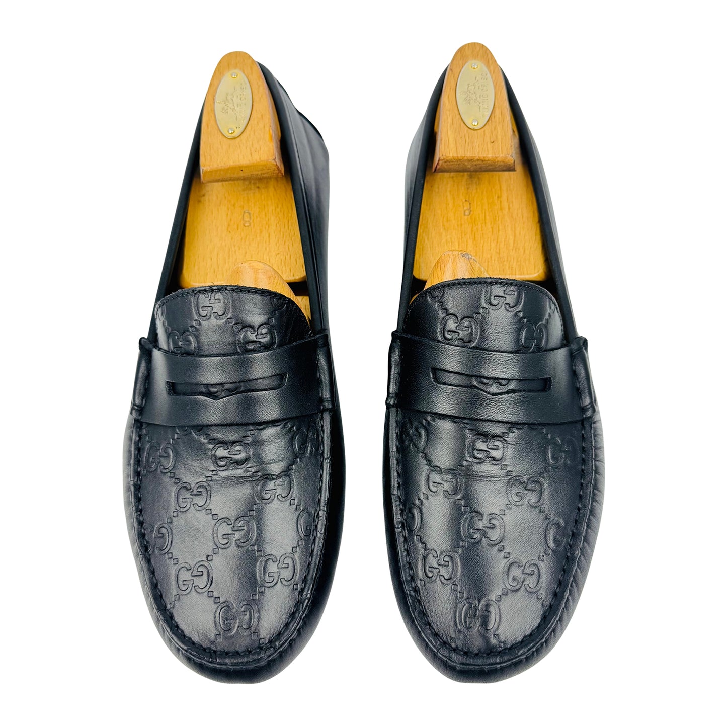 Gucci Men's Black GG Embossed Leather Loafers (Size 43) - 431063