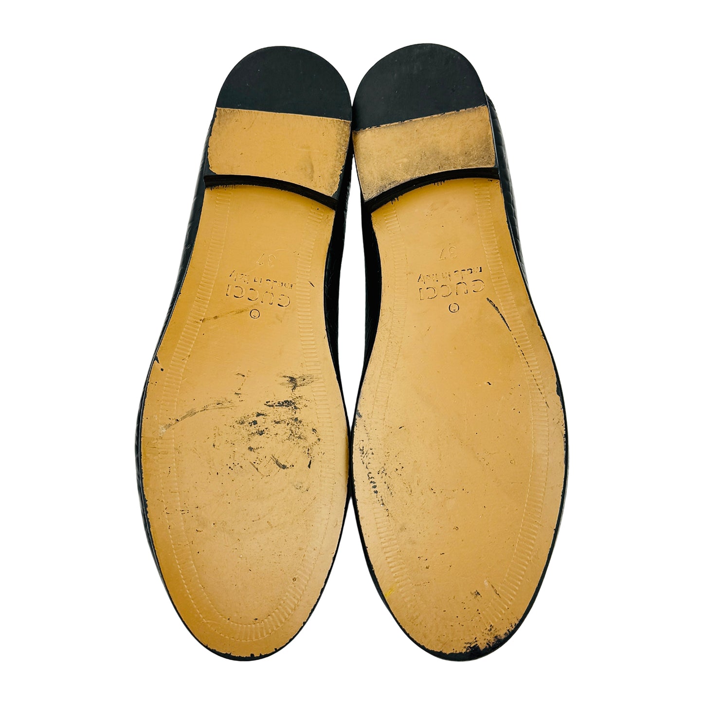 Gucci Croc Embossed Leather Horsebit Loafers (Size 37)