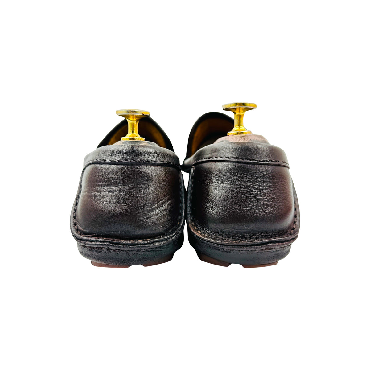 Gucci GG Canvas Dark Brown Leather Driving Loafers (Size 41)