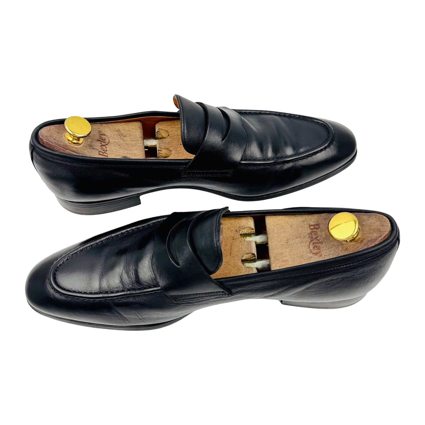 Santoni Men's Black Leather Penny Loafers (Size 43.5)