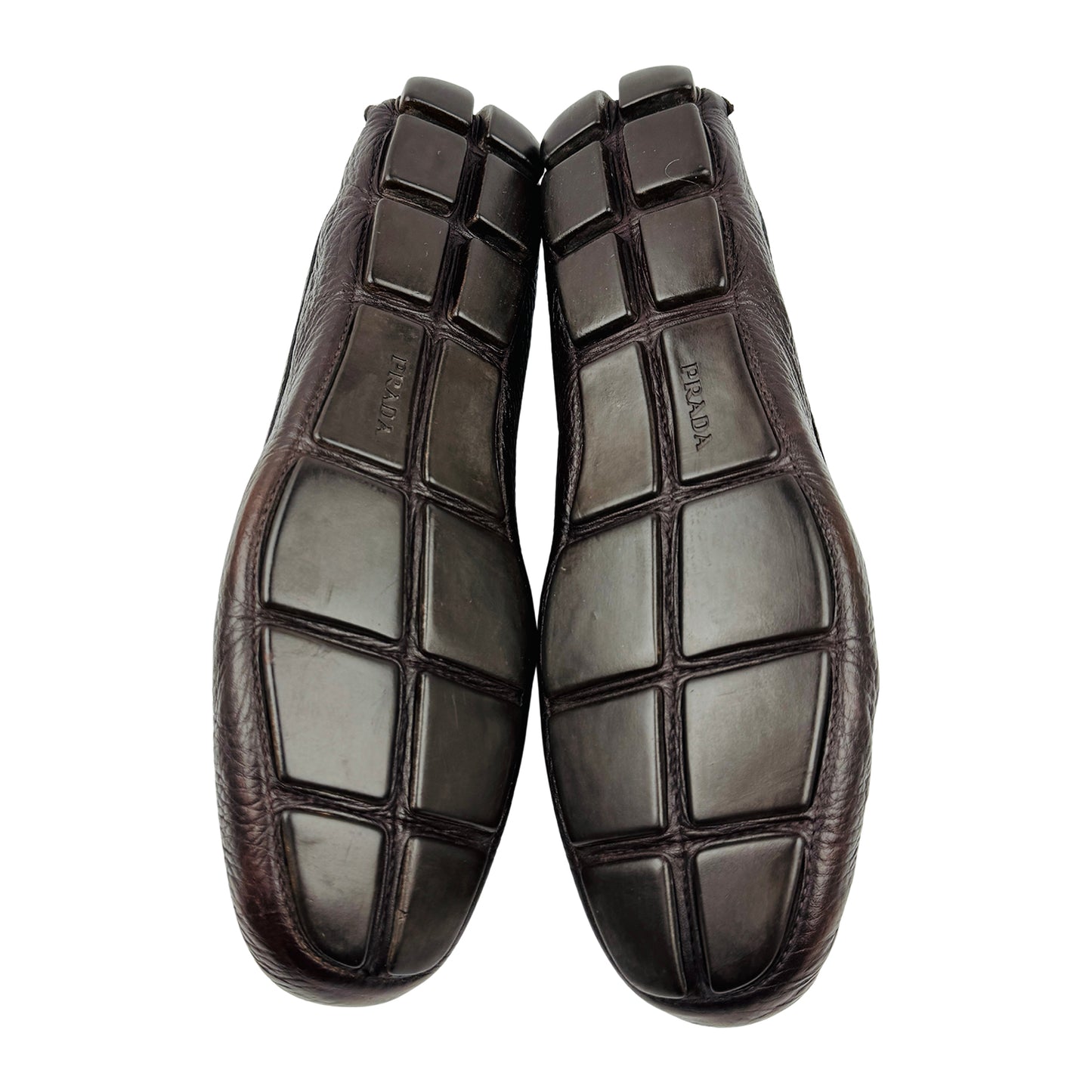 Prada Men's Dark Brown Grained Leather Loafers (Size 45)