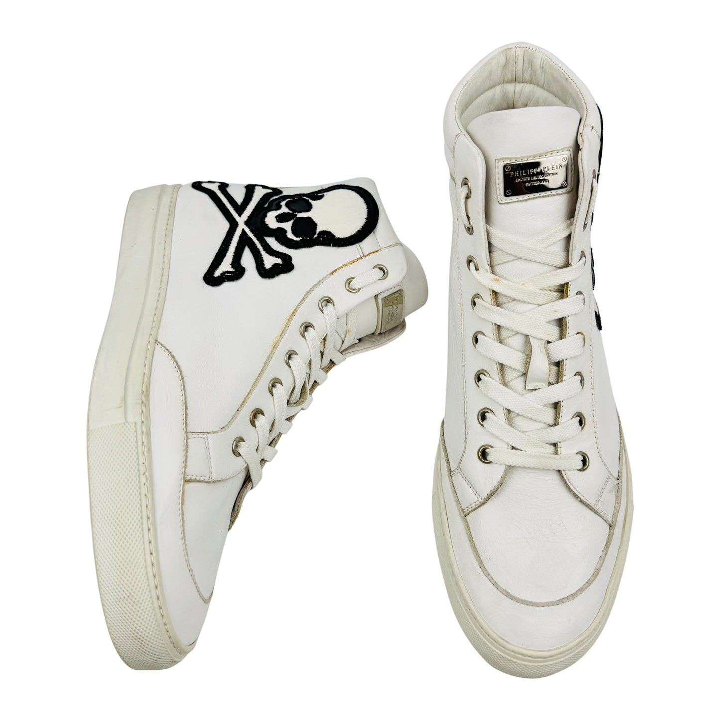 Philipp Plein High-Top Black Skull White Sneakers (Size 41)