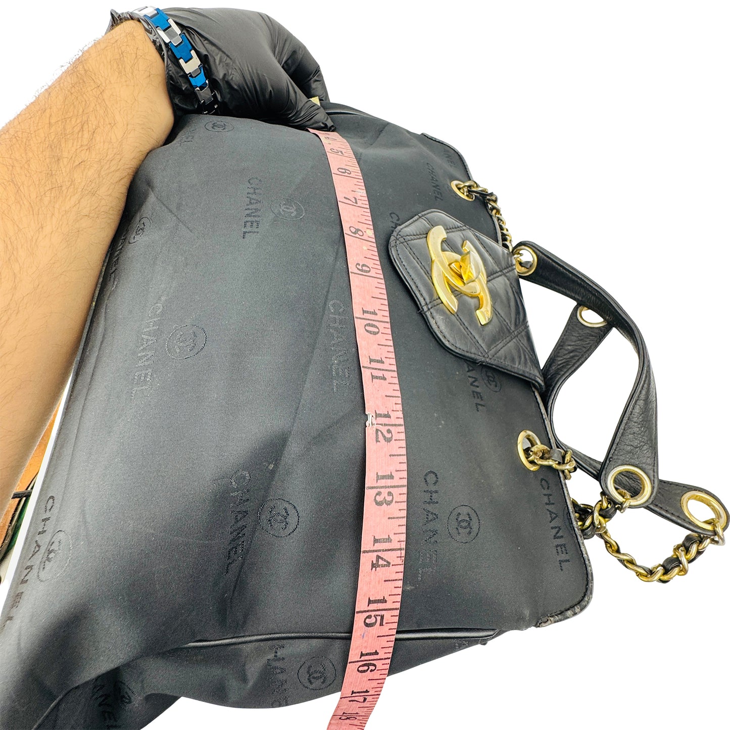 Chanel CC Black Jacquard Nylon French Made Handbag