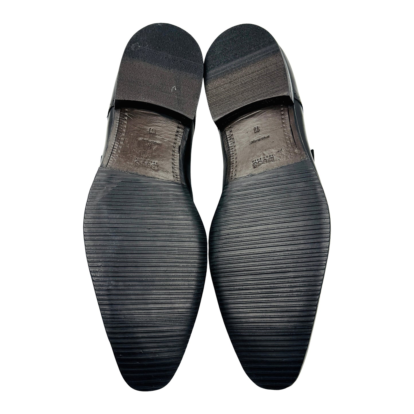 Hugo Boss Men's Black Leather Single Monk Strap Loafers (Size 45)