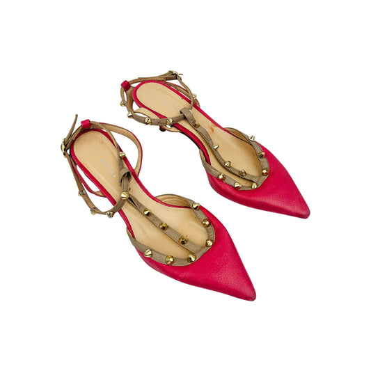 Andrea Puccini Gold-Tone Studs Heel Sandals (Size 38.5)