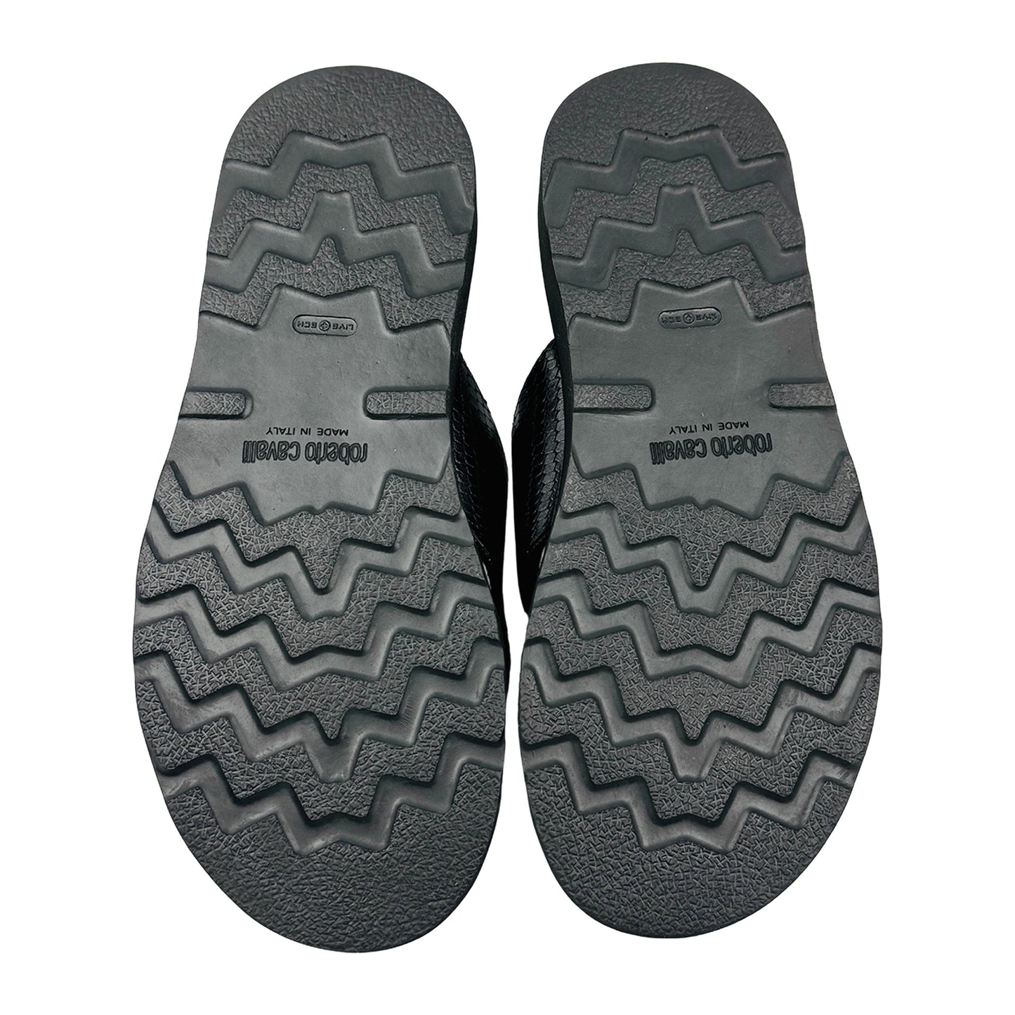 Roberto Cavalli Snake Effect Black Leather Slides (Size 41)