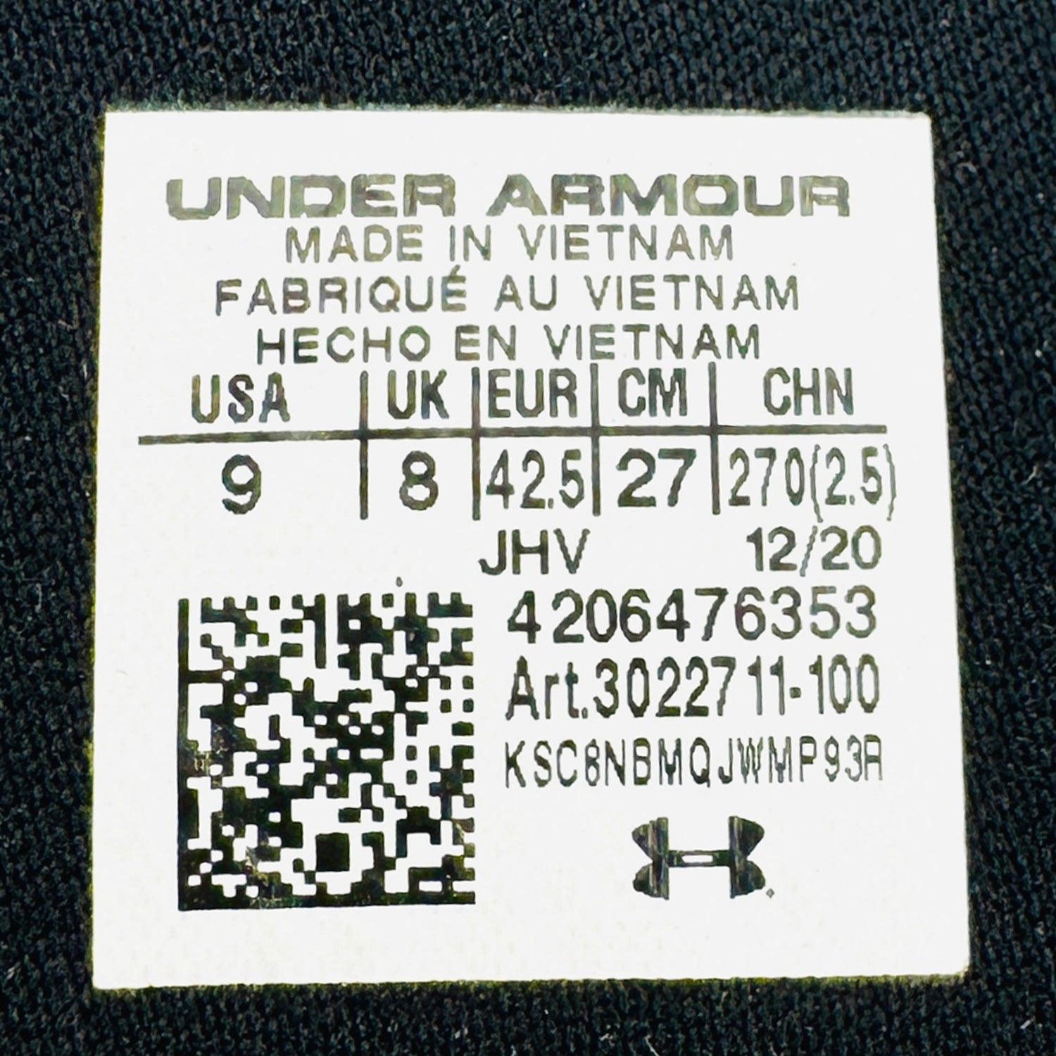 Inside Made, Code, Size printing image of Under Armour Ignite VI White Slides (Size 42/42.5) - 3022711-100