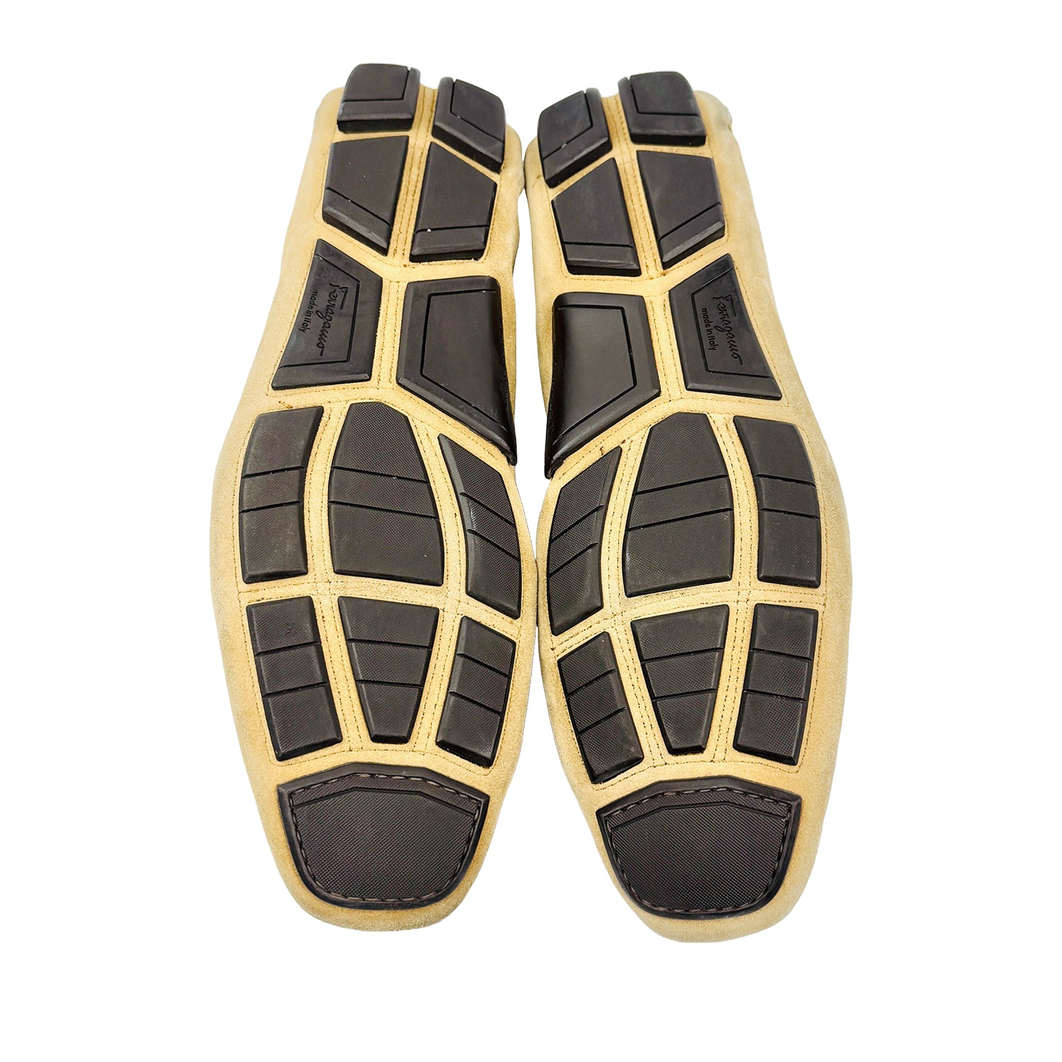 Outsole image of Salvatore Ferragamo Men's Gancini Ornament Beige Loafers (Size 47)