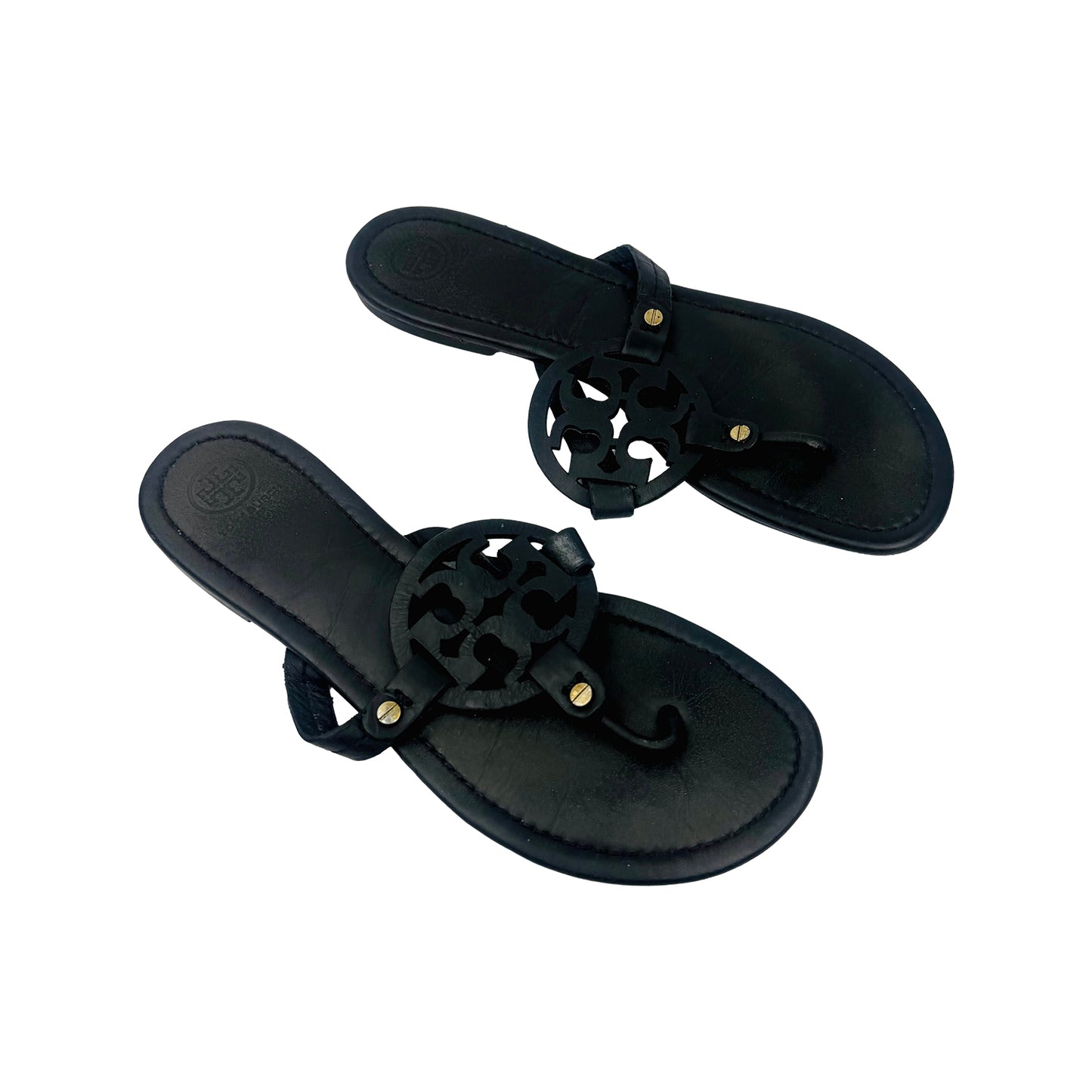 Tory Burch Miller Black Leather Sandal Slides (Size 38.5)