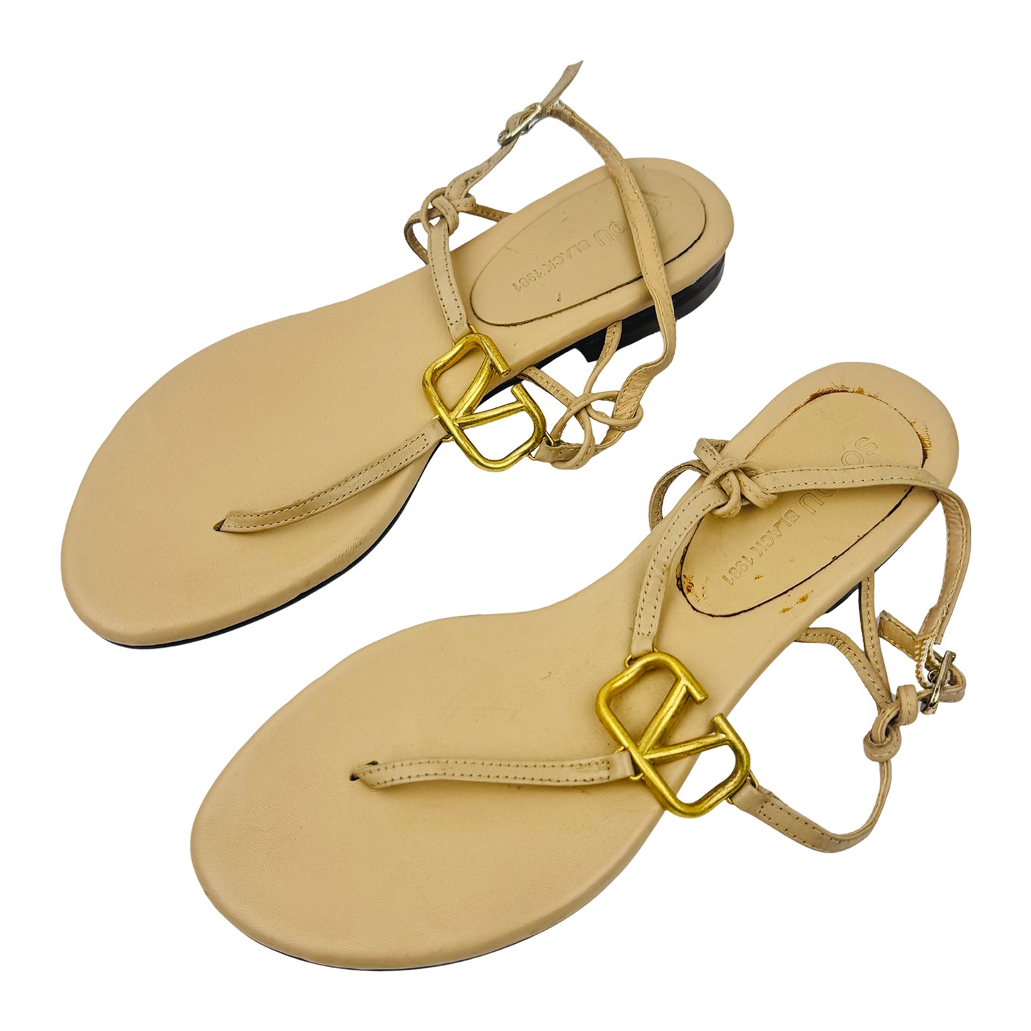 Soyou Black 1981 Beige Leather Sandals (Size 36.5/37)