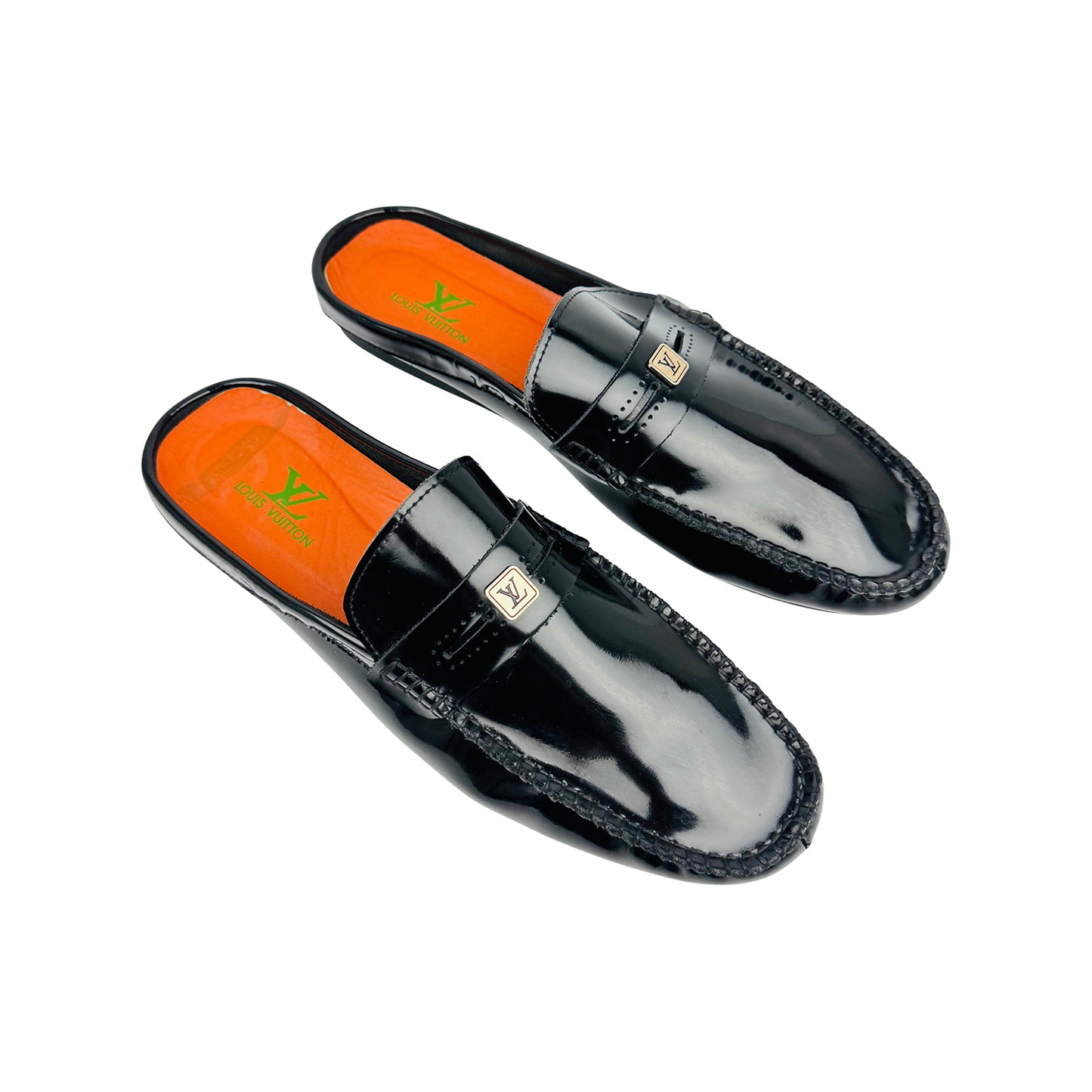 Louis Vuitton Men's Black Patent Leather Mules (Size 44)