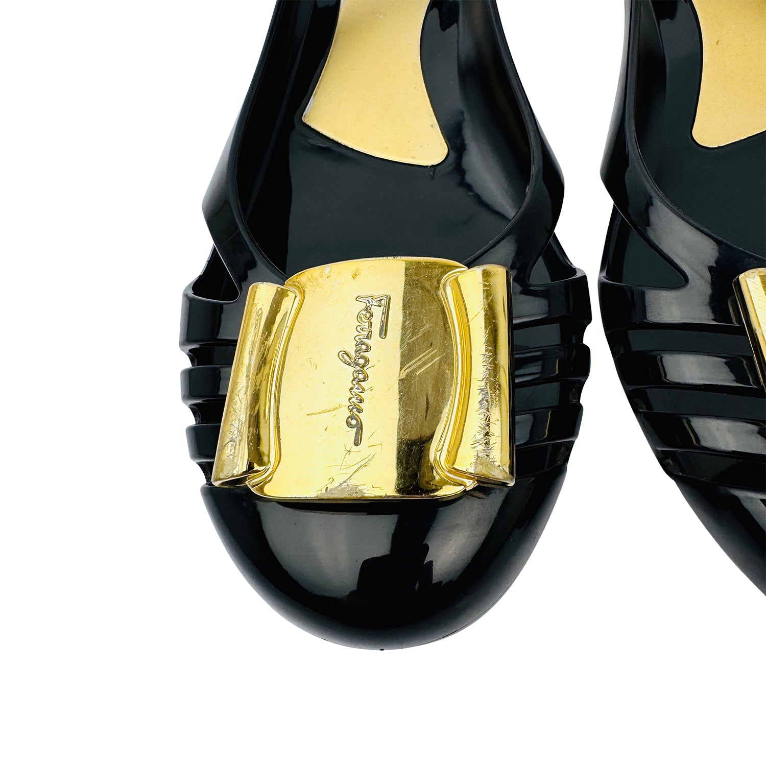 Front Buckle Closeup image of Salvatore Ferragamo Vara Jelly Ballet Flats (Size 38/38.5)