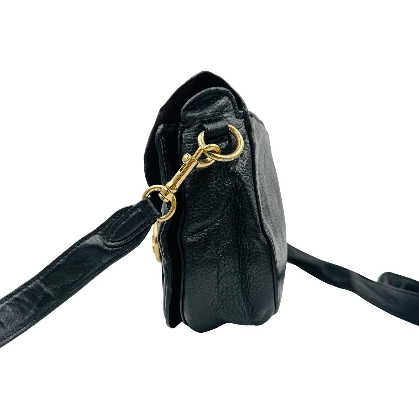 Coach Georgie Black Pebbled Leather Saddle Bag - C3241