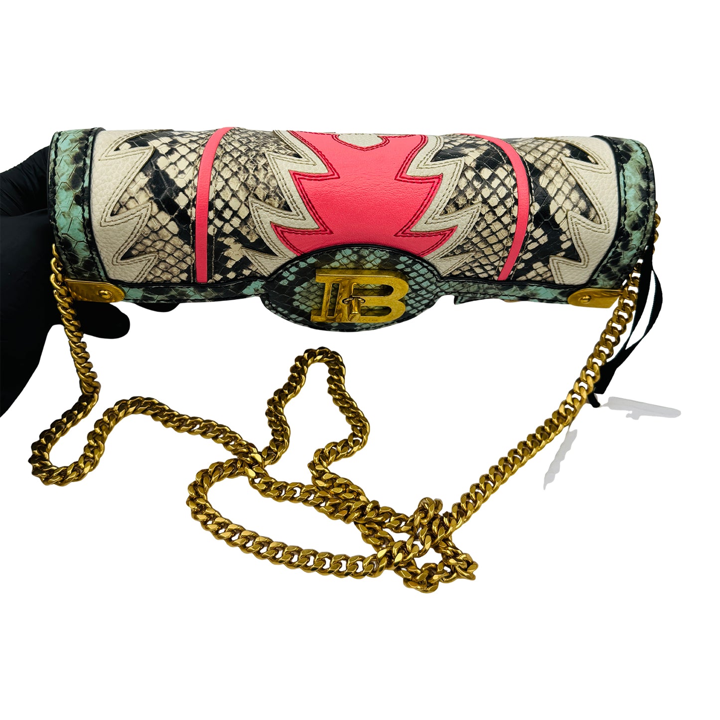 Balmain B-Buzz 23 Patchwork Leather Clutch Bag