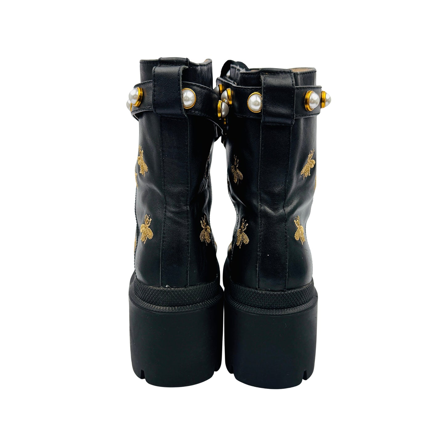 Gucci Bee Star Embroidered Combat Ankle Boots (Size 40/41)