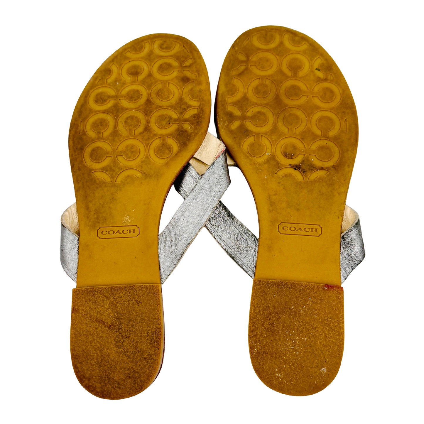Coach Women's 'Metallic Silver Tan' Flip Flops (Size 36)
