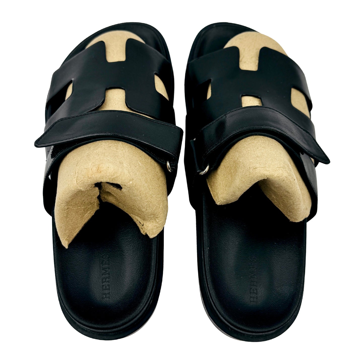 Hermès Chypre Black Leather Sandal Slides (Size 40)