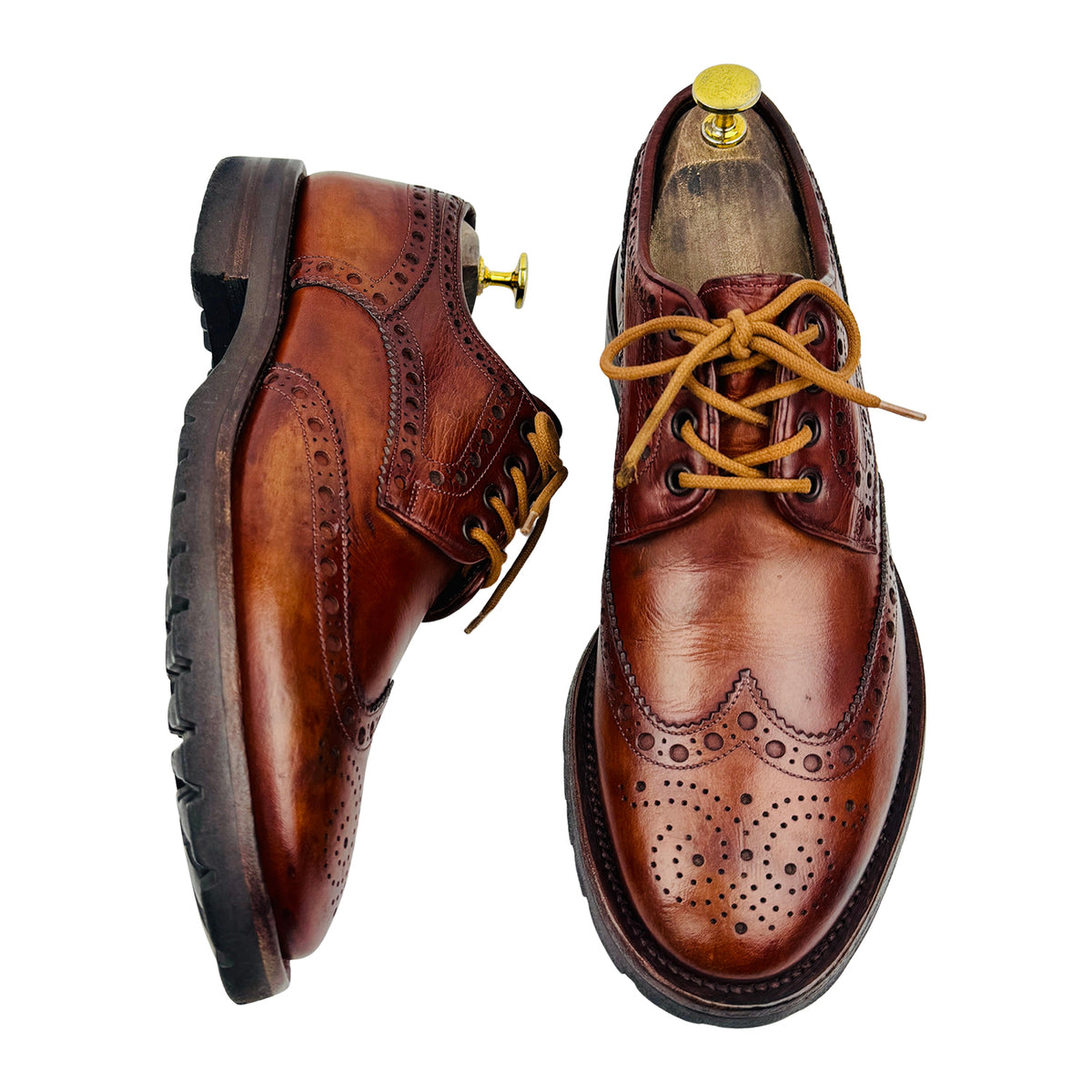 Santoni Brown Leather Wingtip Derby Brogues (Size 41.5)