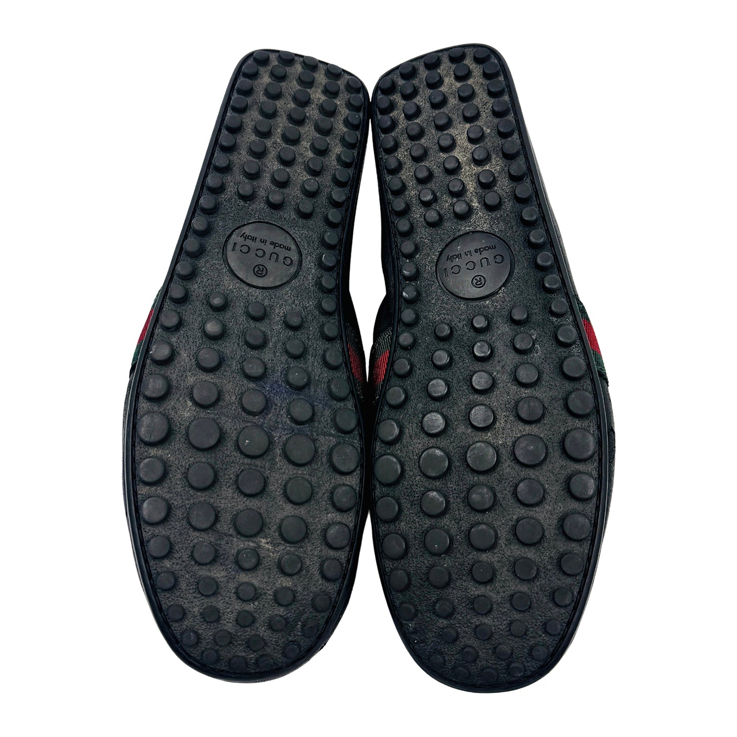Gucci Men's Black Leather Web Loafers (Size 43.5) - 407411