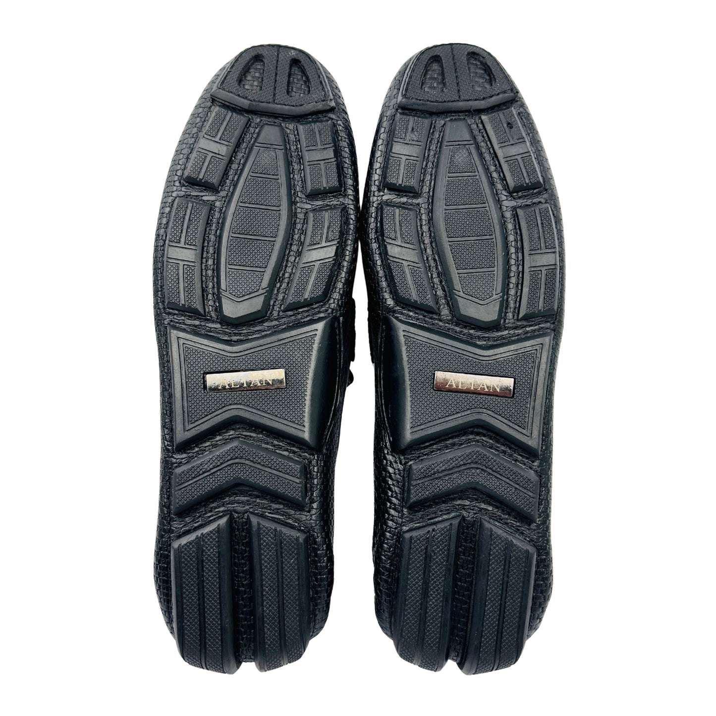 Altan Men's Black Woven Textured Leather Loafers (Size 42/42.5)