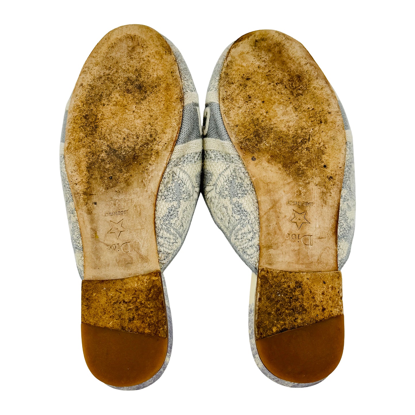 Christian Dior Dway 'Stone Grey' Embroidered Cotton Mules (Size 38)