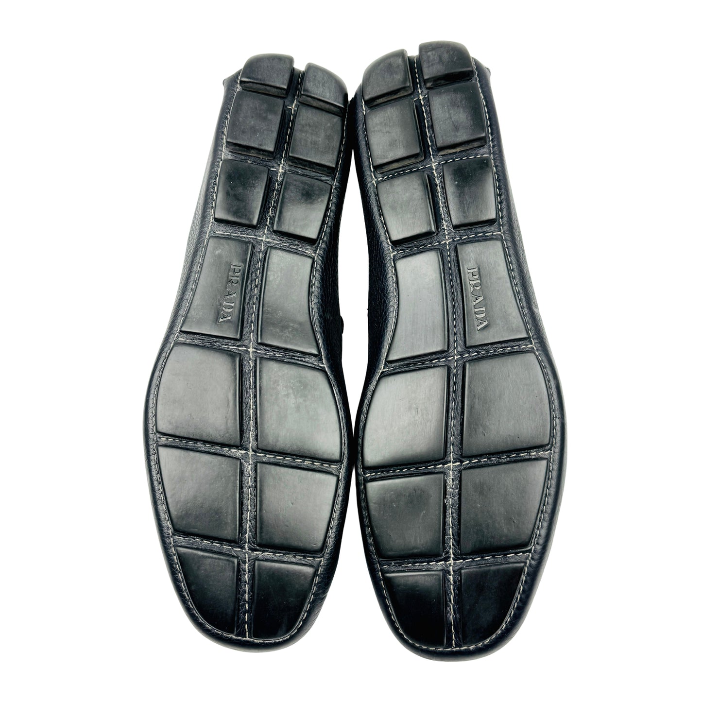 Prada Men's Grained Leather Metal Logo Driving Loafers (Size 42)
