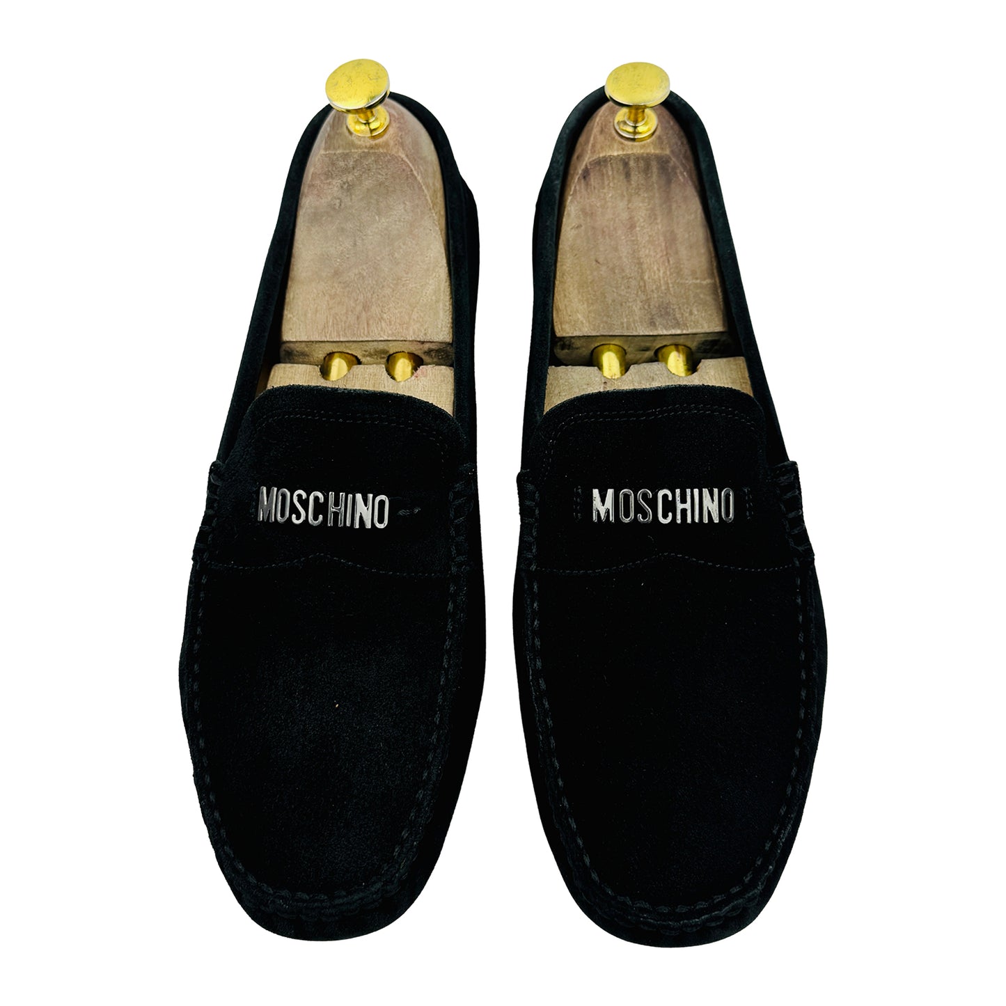 Moschino Men's Logo Detail Black Suede Loafers (Size 42/42.5)