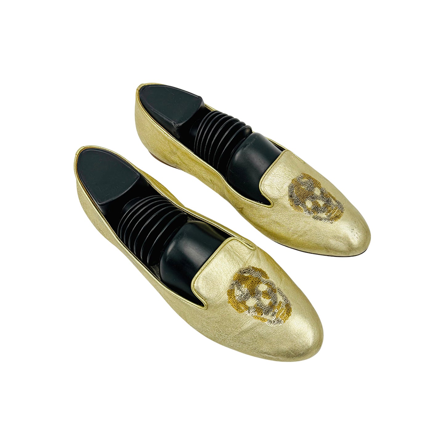 Alexander McQueen Gold Sequin Skull Flats (Size 40) - 294034