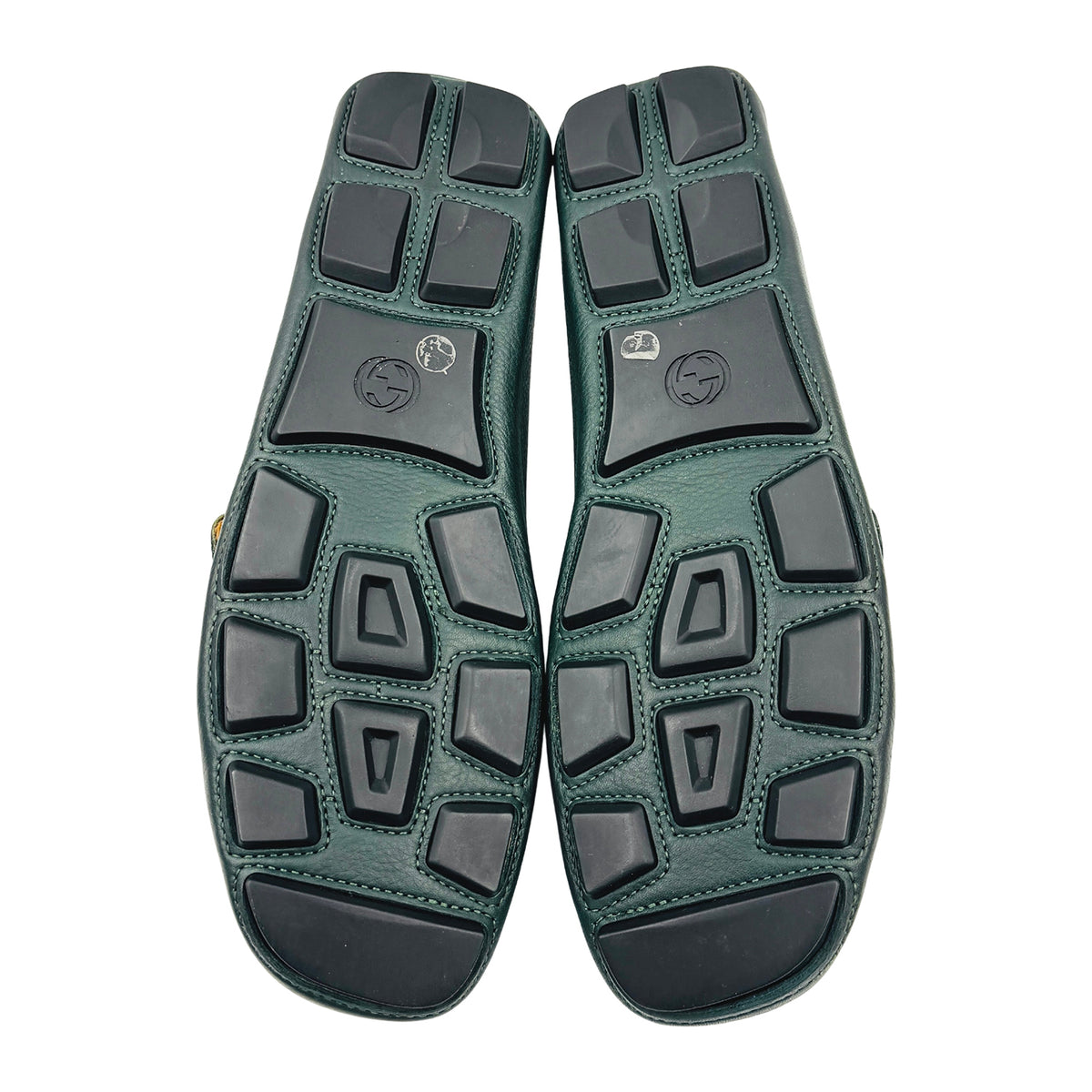 Gucci Forest Green Web Buckle 'Embroidered Bee' Loafers (Size 45)