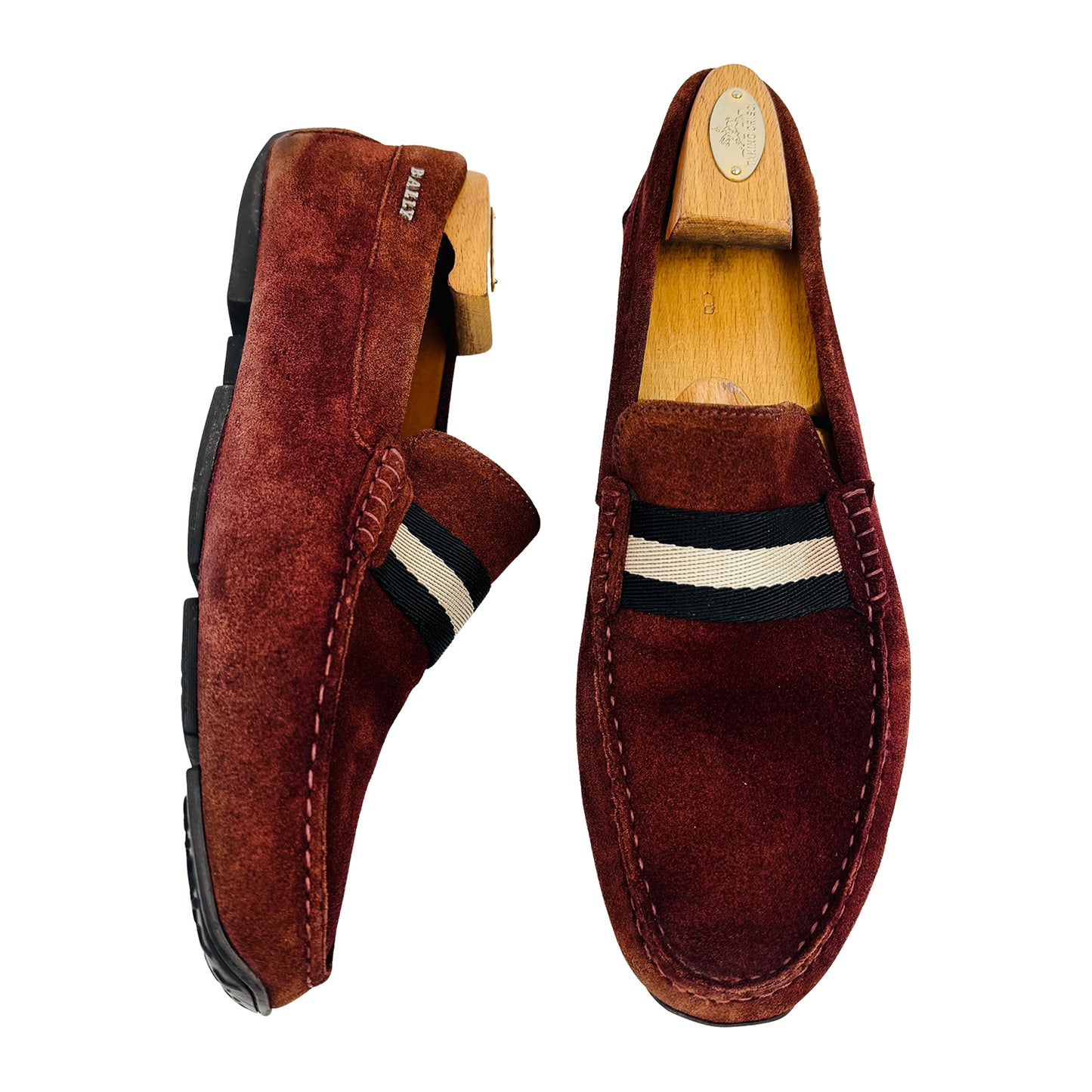 Bally Pearce Burgundy Suede Web Loafers (Size 42/42.5)