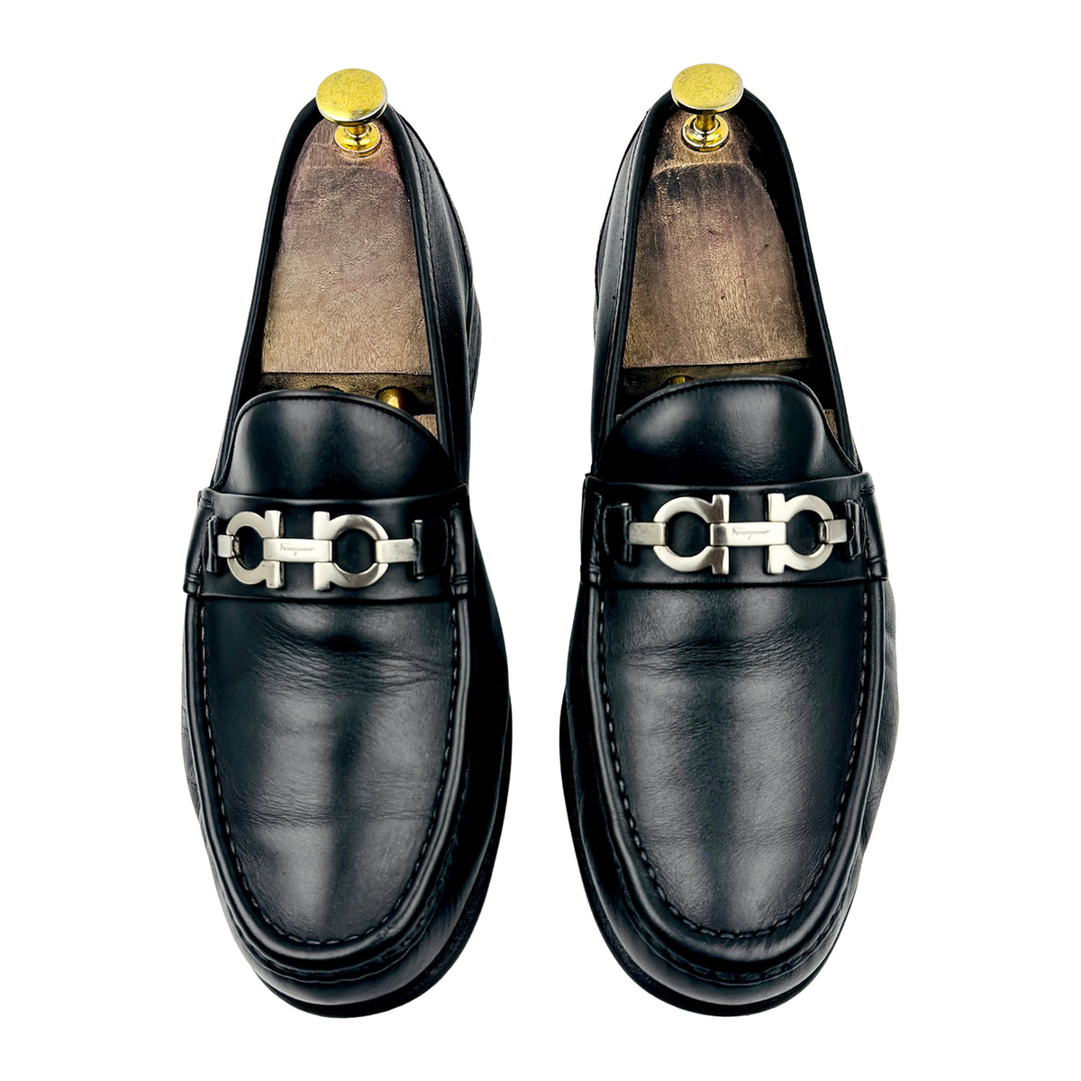 Salvatore Ferragamo Gancini Bit Black Leather Loafers (Size 43)