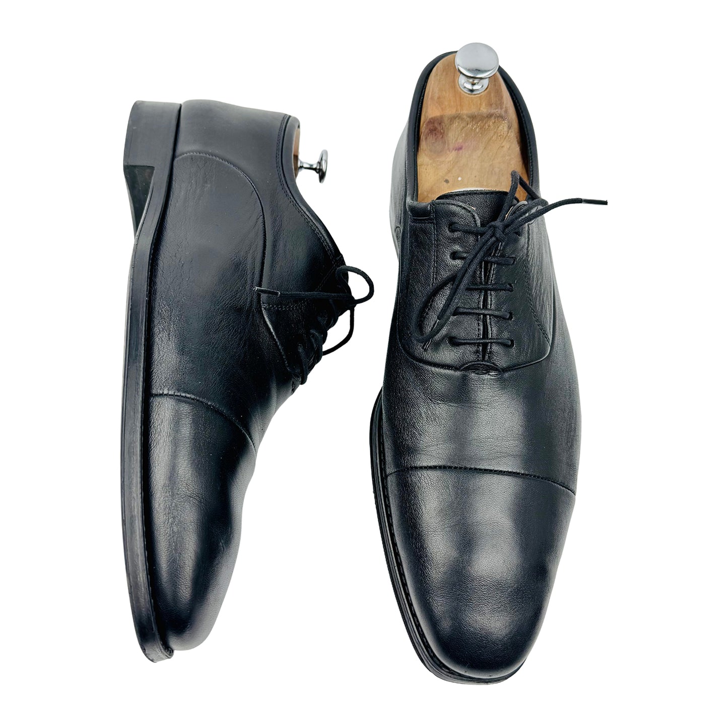 Magnanni Men's Black Leather Cap-Toe Oxfords (Size 44.5)