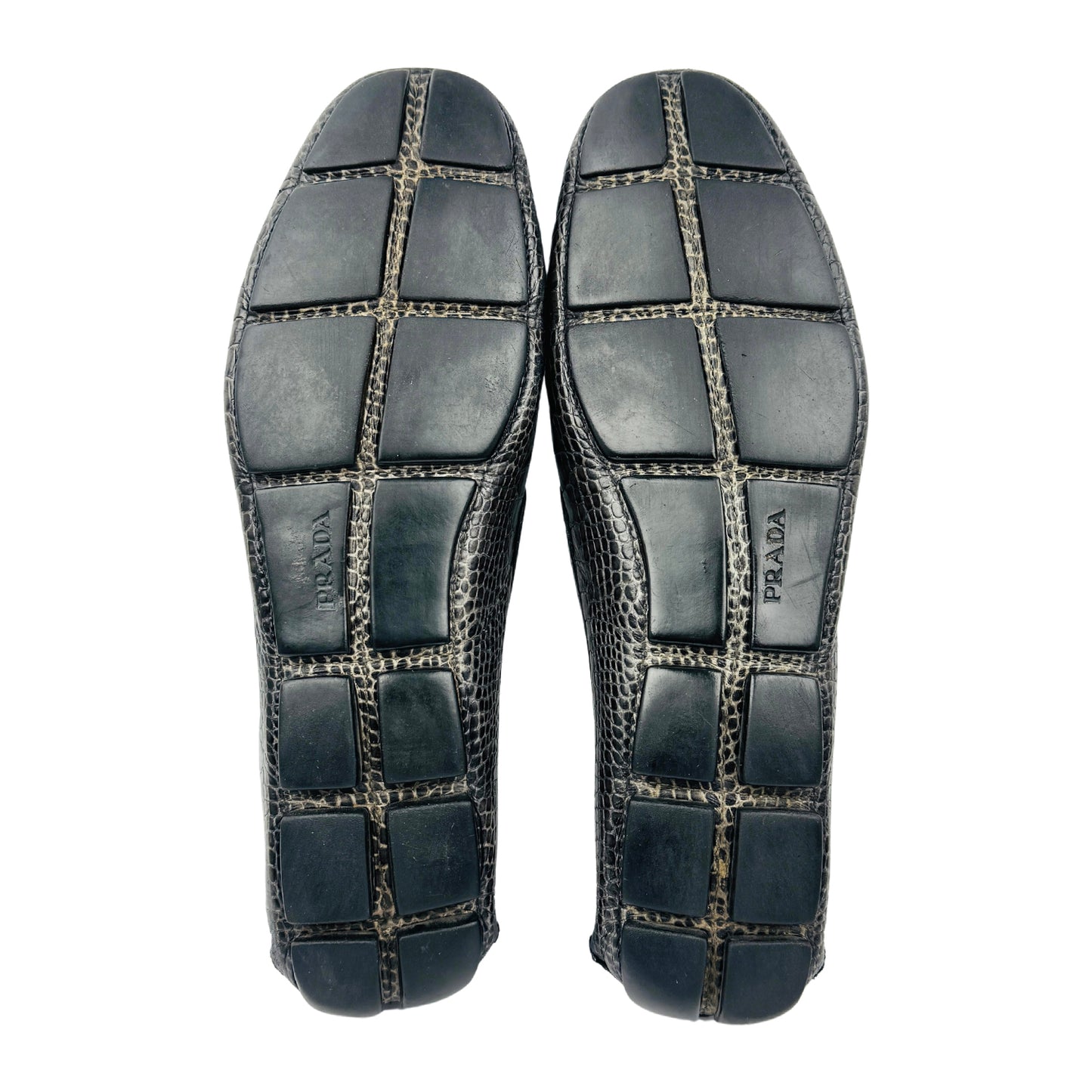Prada Crocodile-Embossed Leather Driving Loafers (Size 45)