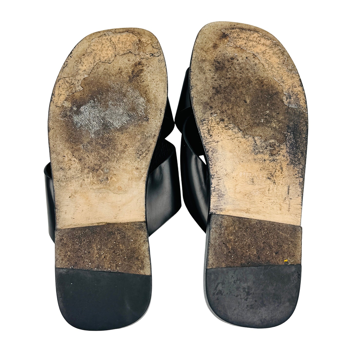 Prada Black Leather Cross Strap Sandal Slides (Size 43/43.5)