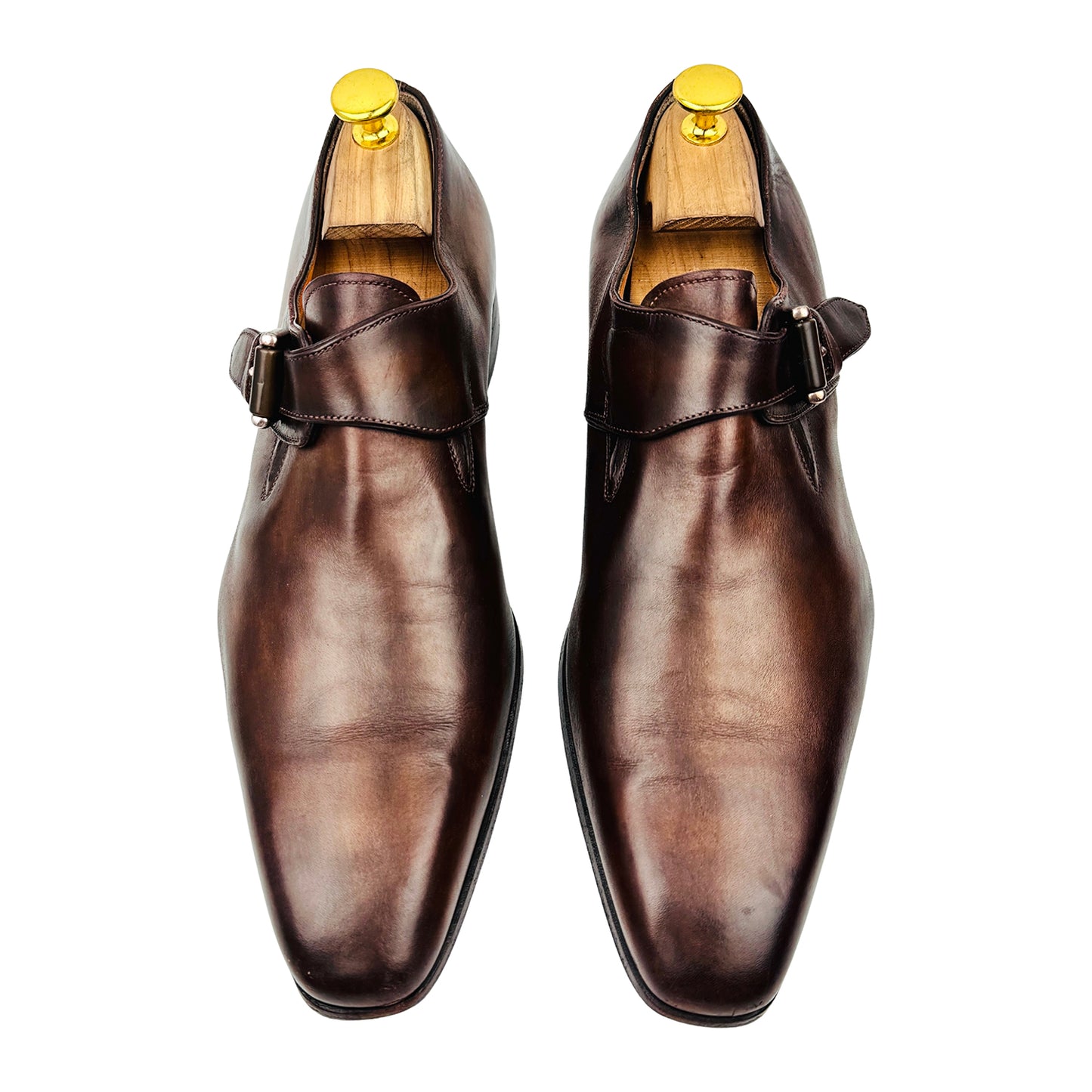 Santoni Men's Brown Leather Monk Strap Shoes (Size 42)