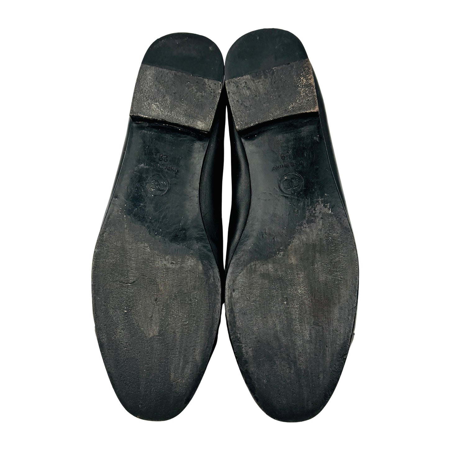Chanel Black Leather Ballet Flats (Size 39)
